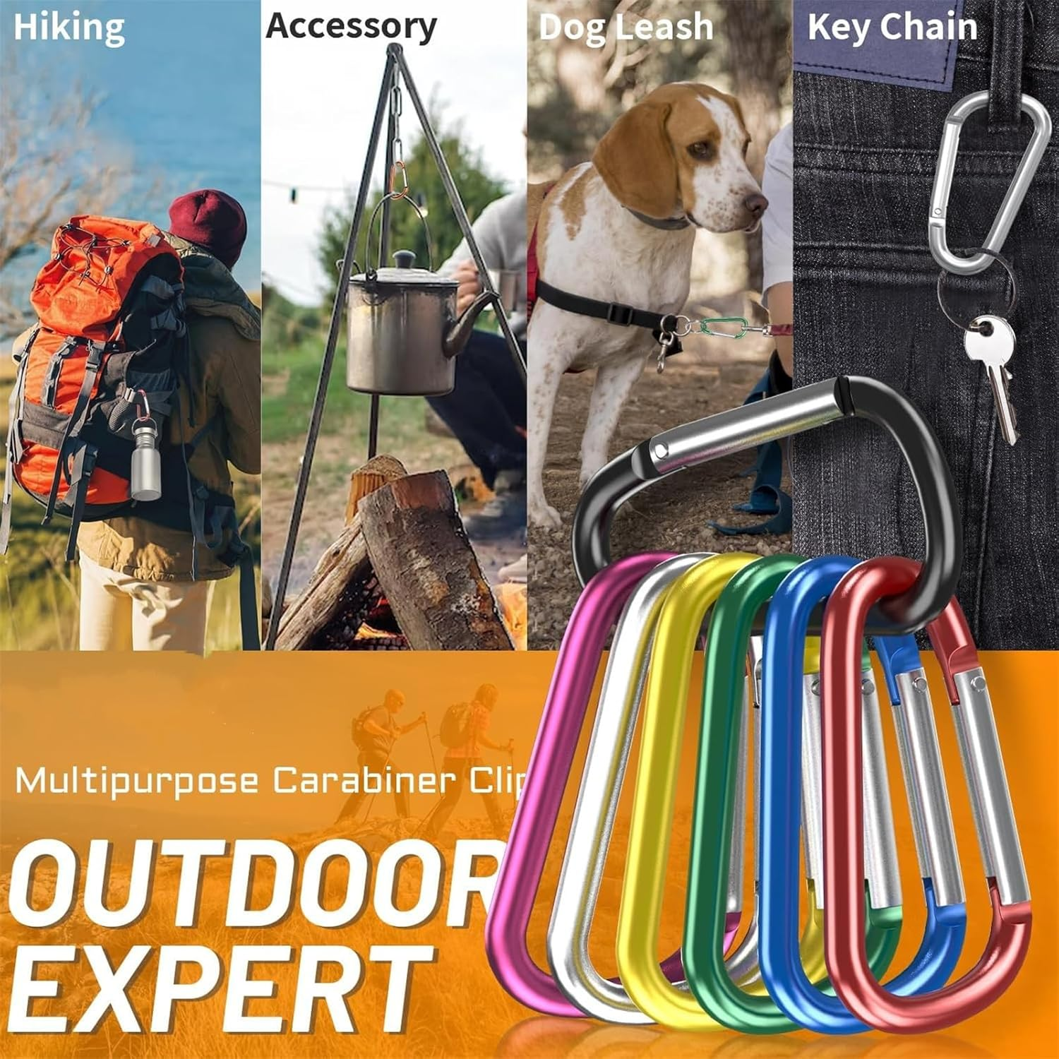 10 PCS 6.2CM Locking Carabiner Clips, Aluminum Carabiner D Ring D-Shaped Spring Snap Hook Key Clip Connect Hooks for Keychain Keyring Belt Loop Water Bottle Backpack Hiking Camping image number 2