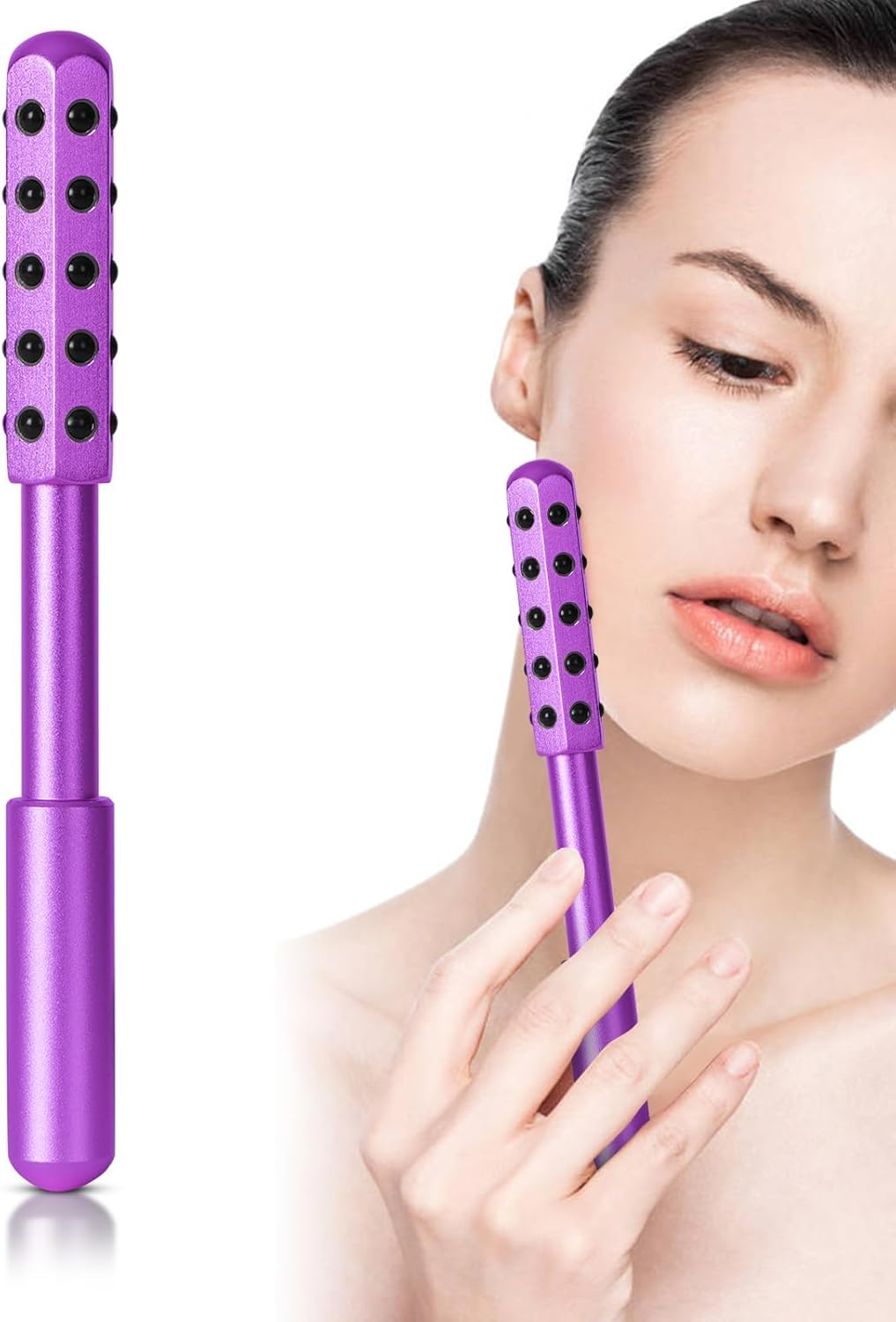 Beauty Sculptor, Stress Relief Face Roller for Wrinkles, Face Massage Guashas Tool with Germanium Stone, Skin Tightening Facial Massager Lifting Device Roller (Purple) image number 6