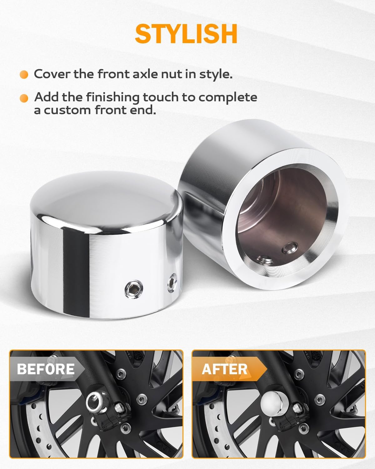 Lalaparts Chrome Front Axle Nut Cover Caps Compatible for Harley Softail Sportster Road King Electra Glide 2002-2019