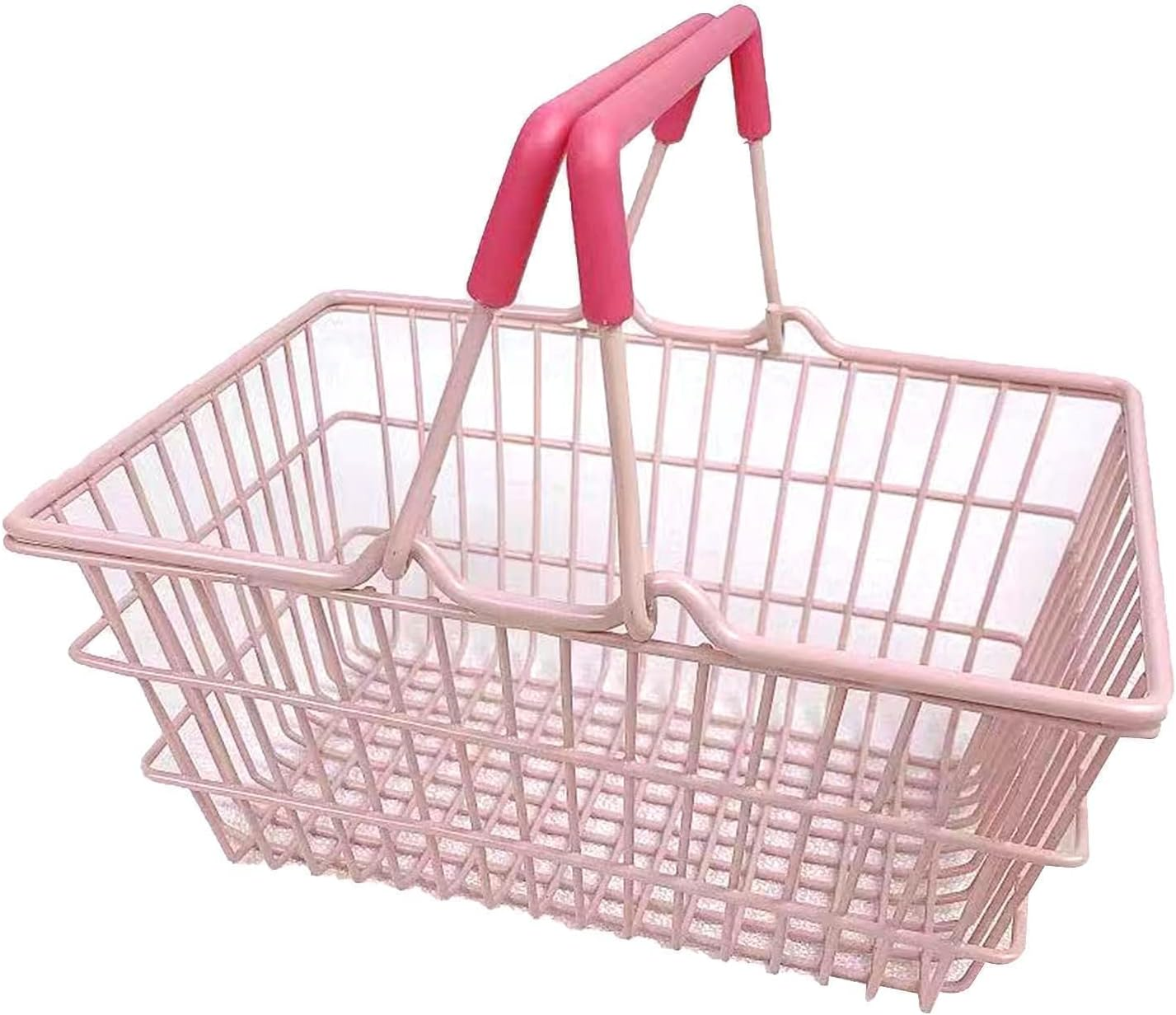 Cyrank Mini Pink Shopping Basket for Kids, Portable Iron Storage Basket with Handles, Good Decoration for Home image number 1