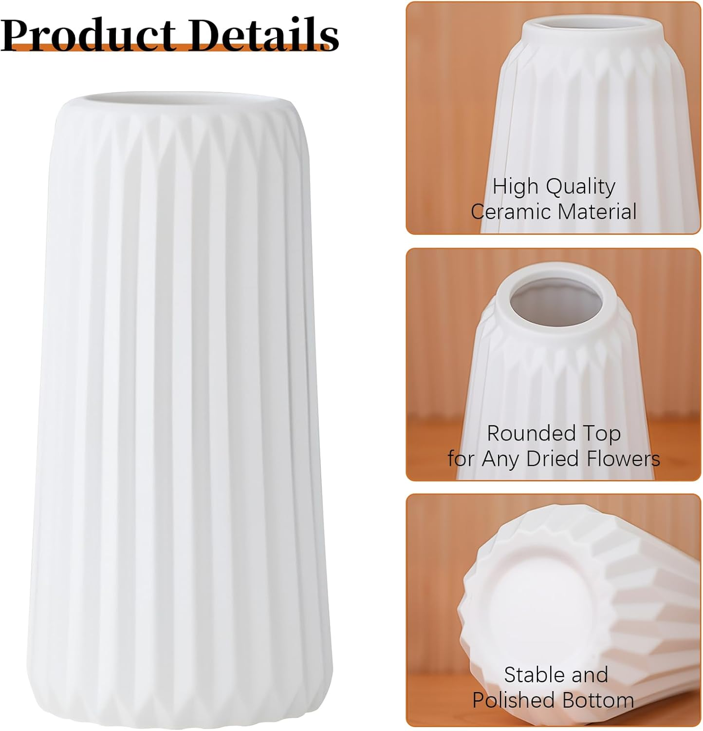 Ceramic Vases Set of 3, White Flower Vases for Home Decor, Modern Boho Farmhouse Style Centerpieces for Wedding, Table, Shelf, Office Decorations image number 6