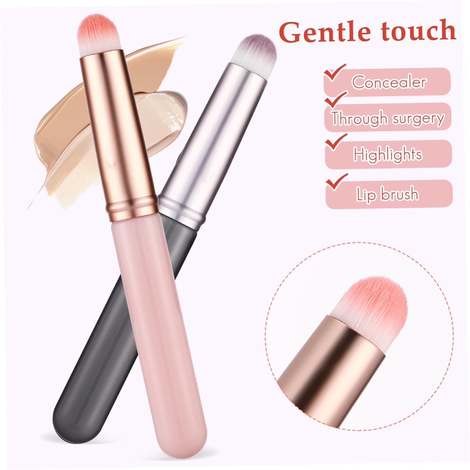COMPUKAS Concealer Brush with Lid 3Pcs Mini Short Handle Precision Lip under Eye Makeup Tool for Blending Application Travel Friendly image number 4