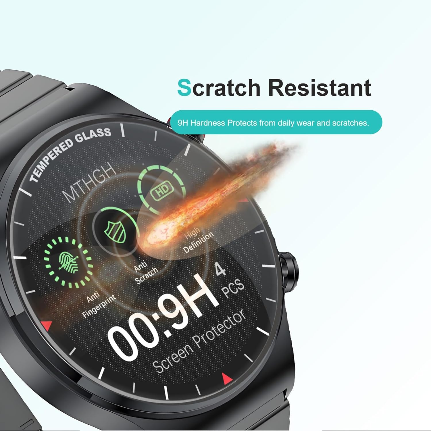 MTHGH 46Mm(1.81Inch) Diameter Screen Protector,(4 Pack) 9H Hardness Tempered Glass Screen Protector for Universal round Watch with Anti-Scratch,Anti-Explosion,Bubble-Free,High-Definition image number 4