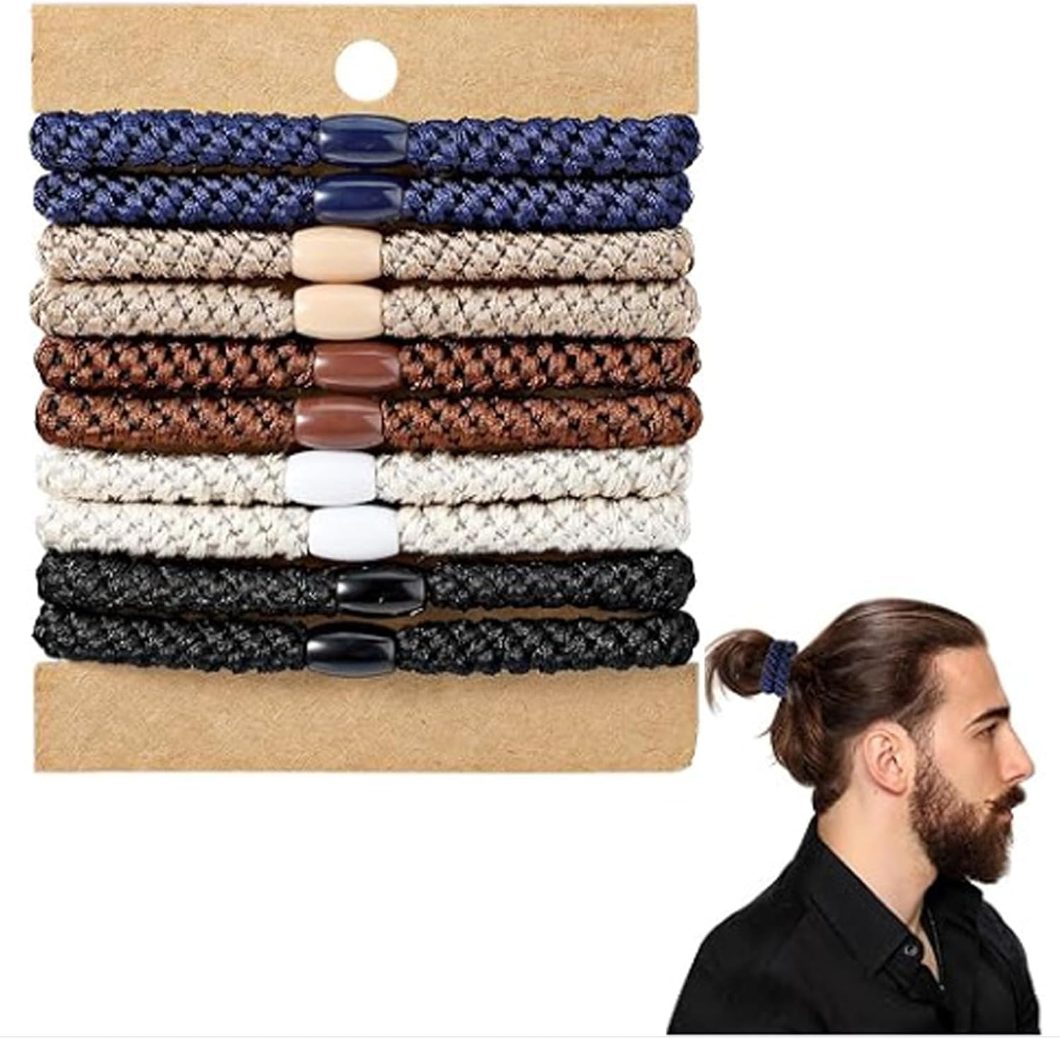 Xanthelle Hair Ties for Men, 10 Pack Hair Bands & Ponytail Holders, Braided Hair Ties with Beads, Hair Tie Bracelet for Men & Women, Kknekki Style image number 6
