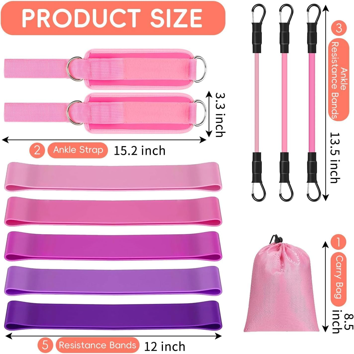 Resistance Bands, Exercise Bands Set of 11 Rubber Latex Anti-Slip Resistance Band, Resistance Loop Set, Exercise Bands Set with Ankle Straps for Leg Butt Exercise Equipment image number 6