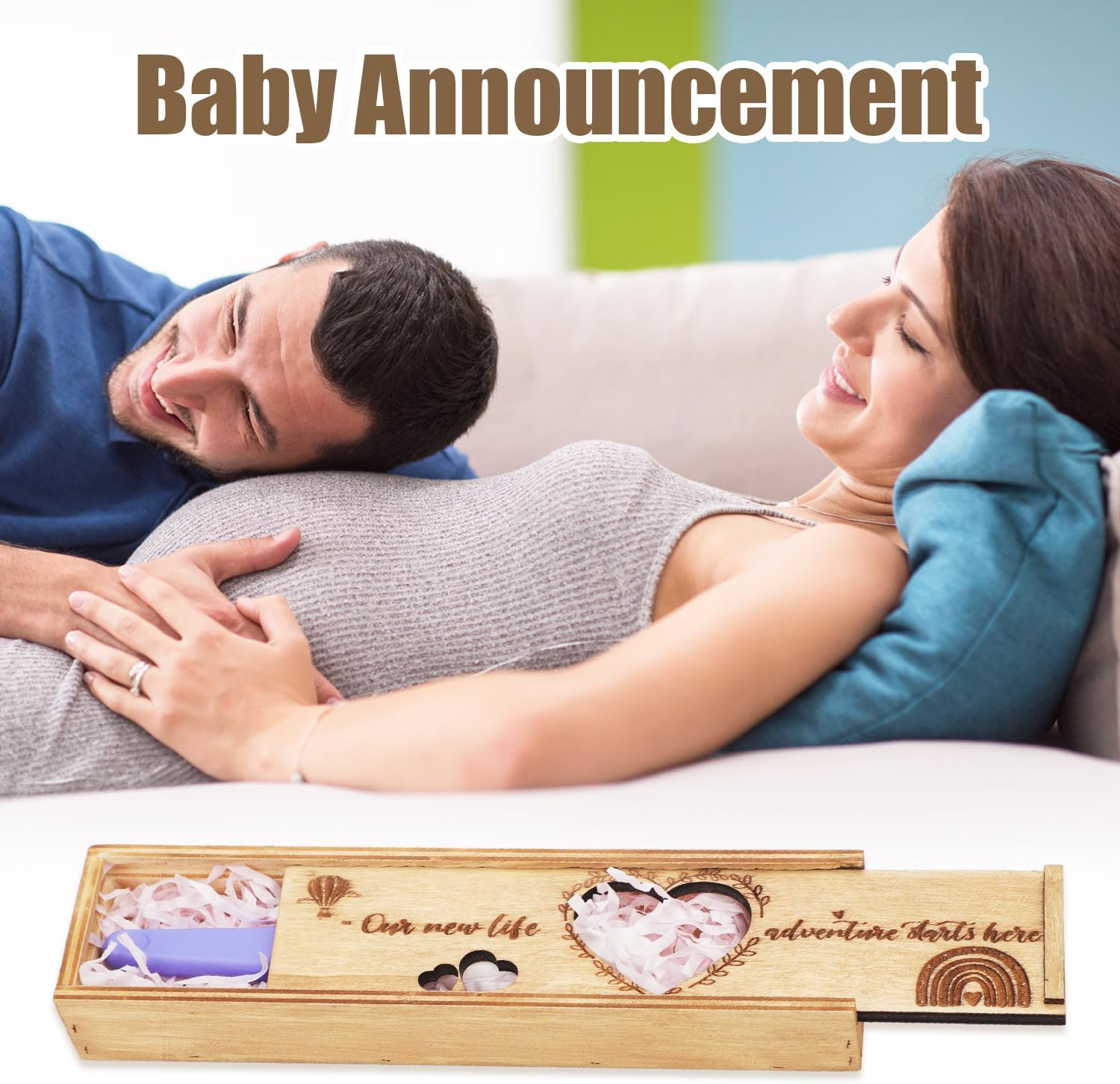 Pregnancy Test Keepsake Box, Heart-Shaped Hollow Pregnancy Announcement Box Wooden Baby Reveal with Letter Souvenir Collection Pregnancy Surprise Gift Box for Husband Dad Family image number 6