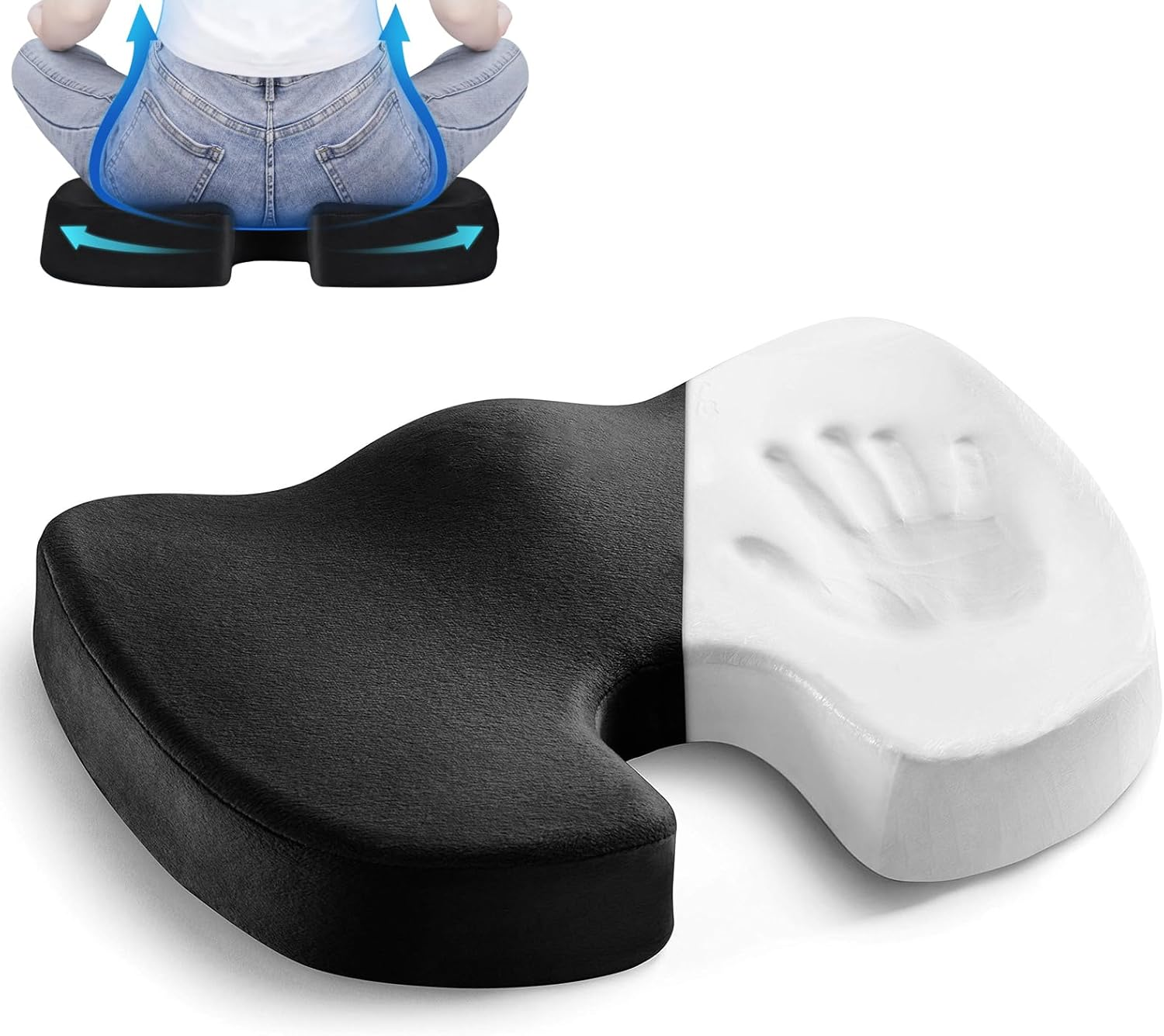 Car Seat Cushion, Memory Foam Office Chairs Cushions, Tailbone Pain Relief Padded, Sciatica & Back Support Butt Pillow for Car, Office Chair Cushion & Car Seat Cushion (Black)