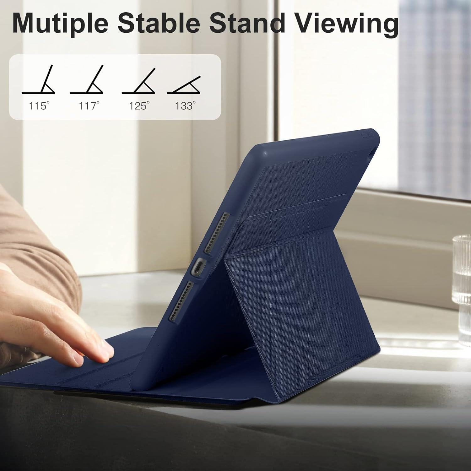 Witzon PU Leather Case Compatible with Ipad 10.2 Inch 2021/2020/2019 Ipad 9Th/8Th/7Th Generation Cover with Pencil Holder, Business Protective Case for Apple Ipad 9Th Gen, Auto Wake/Sleep - Navy