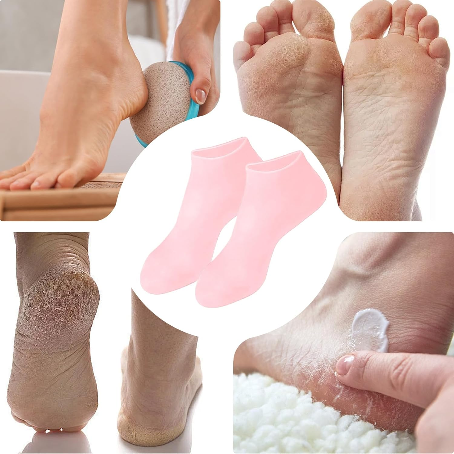 Qkbuza Women'S Foot Socks - Moisturizing Skin-Friendly Liquid Silicone Foot Socks,Ergonomic U-Shape Spa Cover for Cracked Heel Men Women