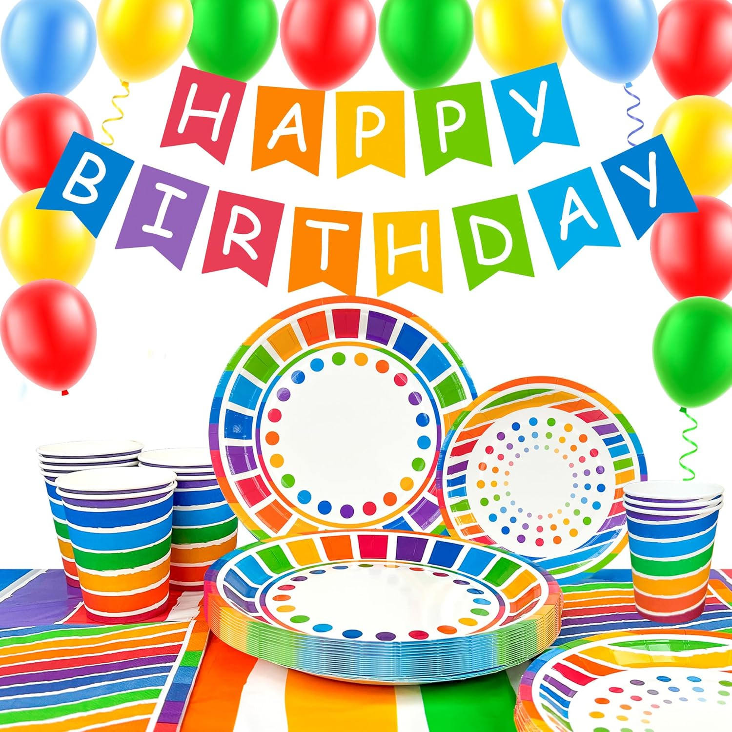 Rainbow Party Supplies,166Pcs Rainbow Party Decorations & Tableware Set - Rainbow Party Plates Napkins Cups & Rainbow Birthday Decorations Balloons Banner Etc Rainbow Themed Birthday Party Supplies image number 1