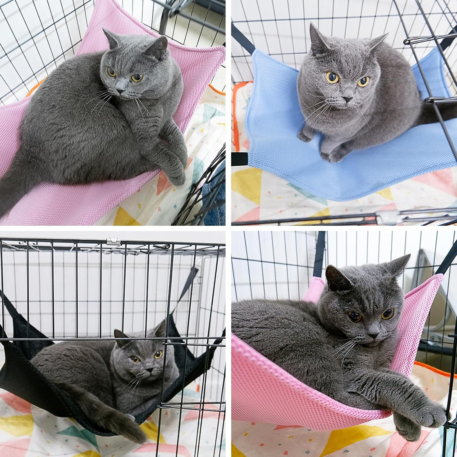 Yanmucy Cat Hammock Beds Breathable Mesh Cat Hanging Hammock Bed Summer Bilayer Pet Cage Hanging Bed for Cats Kittens Rabbits, 53X35Cm (Pink+Green)