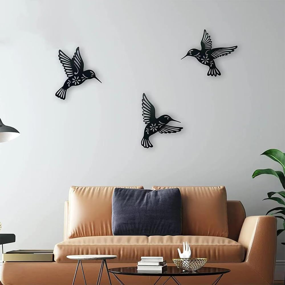 3 Pcs Black Metal Hummingbird Wall Art Decor - Iron Cutout Decorations for Home Hanging - Suitable for Patio, Balcony, Yard, Living Room, Bedroom, and Office image number 3
