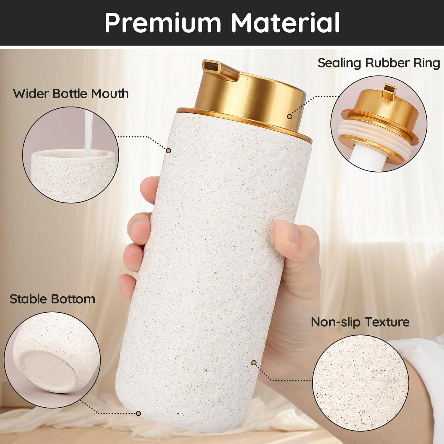 Segbeauty Ceramic Foaming Hand Soap Dispenser, 16.9Oz Refillable Kitchen Bathroom Foam Soap Dispenser, 500Ml Empty Liquid Soap Lotion Dispenser Foaming Pump Bottle for Modern Home Farmhouse Decor image number 1