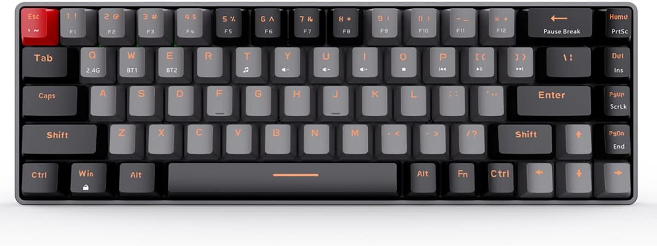 Qisan Mechanical Gaming Keyboard, Dual Mode 2.4G/BT Wireless, 60% Layout, US Layout, Red Switch, 68 Keys, Computer Keyboard, Gaming Pc, Wireless Gaming Keyboard