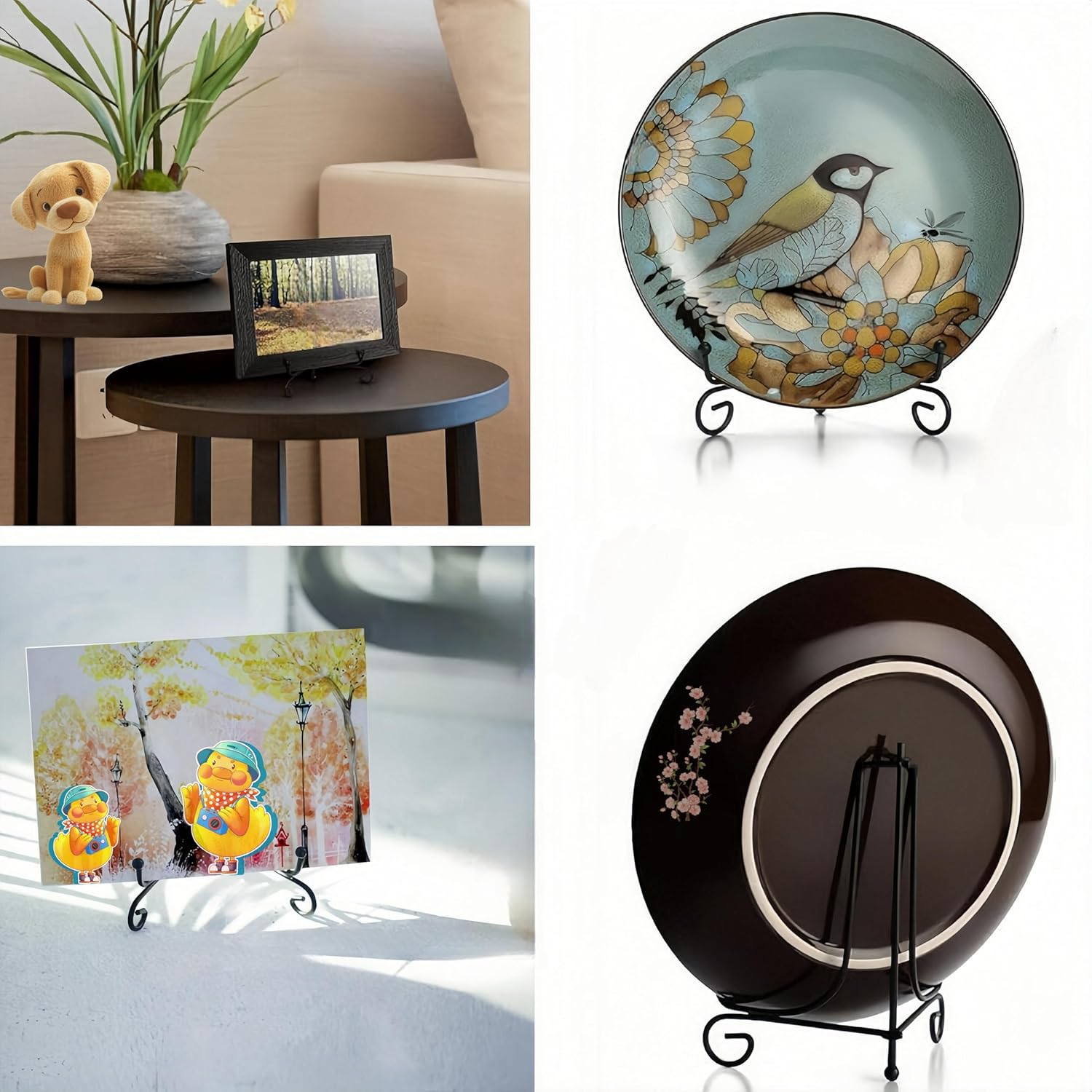 Black Iron Picture Frame Stand, 4 PCS 6 Inch Adjustable and Stable Plate Holder Display Stand,Collapsible Frame Holder Stand for Book, Tabletop Art, Picture,Artworks,Photo and Platter image number 1