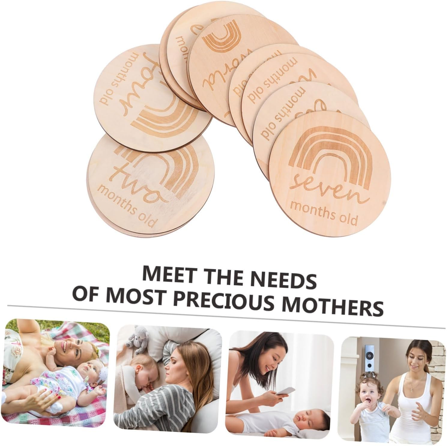 13Pcs Double Sided Rainbow Growth Recording Cards Wooden Monthly Milestone Props for Newborn Photography Shower Celebrations image number 5