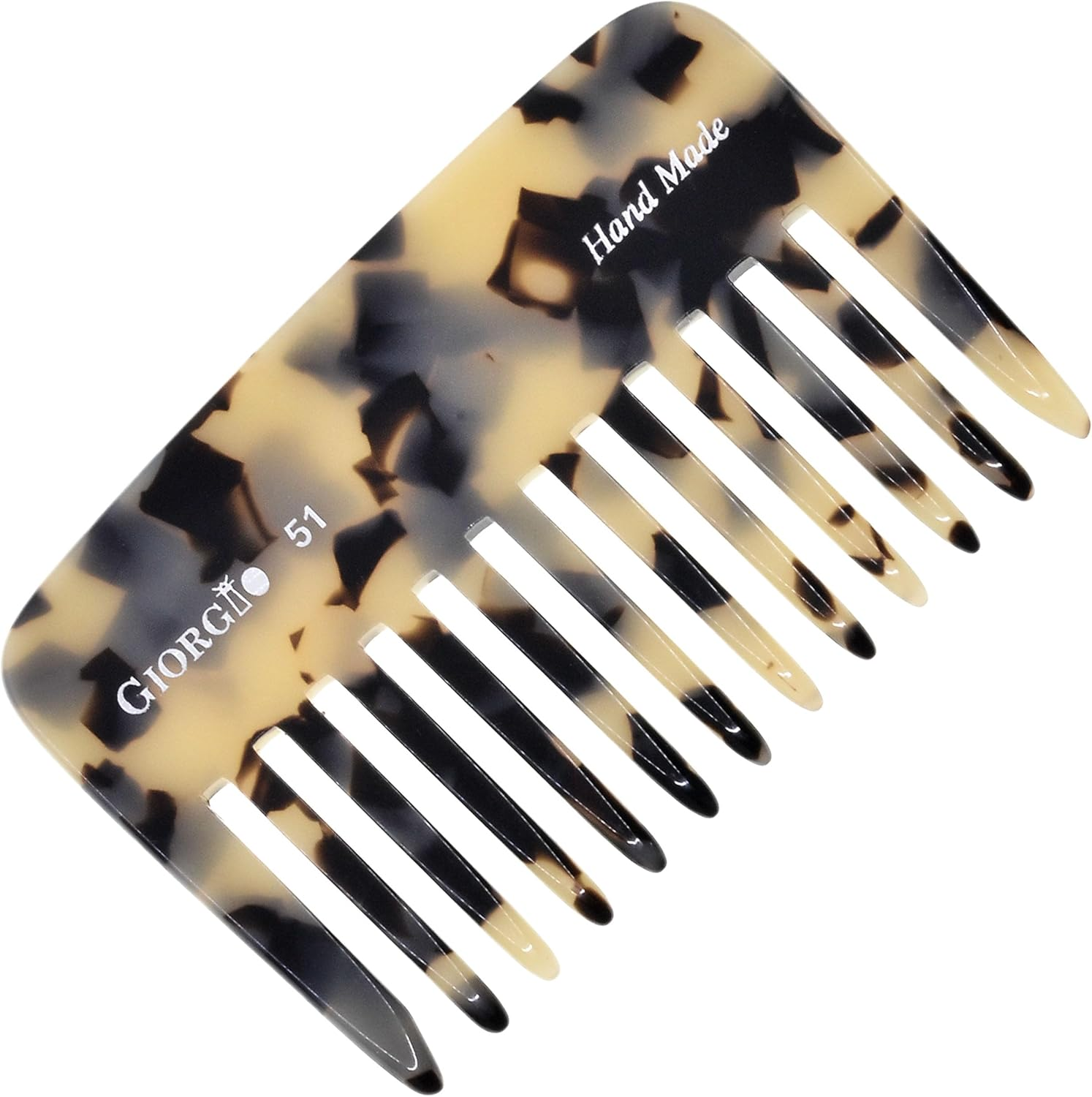 Giorgio G51TW Small Travel Purse Hair Detangling Comb, Wide Teeth Pocket for Thick Curly Wavy Hair. Detangler for Wet and Dry Everyday Care. Handmade of Cellulose, Saw-Cut Hand Polished image number 5