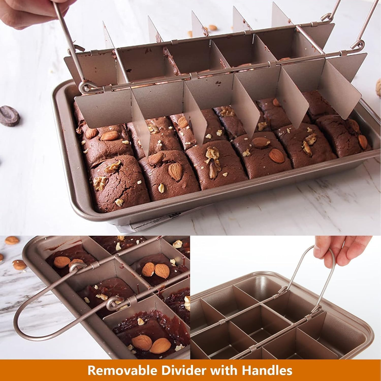 PENGQIMM Brownie Tin Brownie Tray with Dividers Chocolate Cake Tin Non-Stick 18-Slot Rectangular Carbon Steel Traybake Tin Pan for Oven Baking Roasting Cake Cookies Lasagna, 31X20X4Cm image number 1