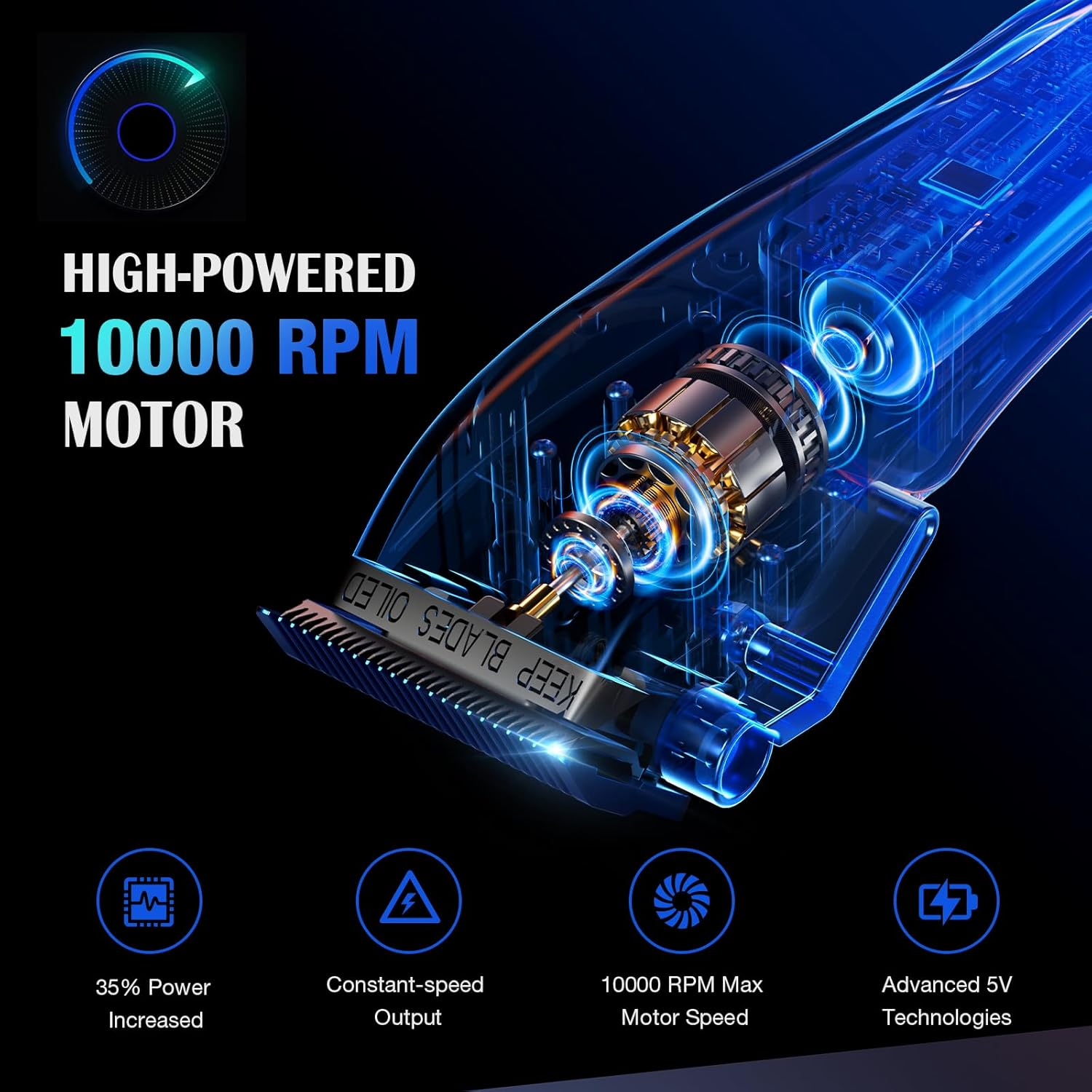 SUPRENT Professional Hair Clippers for Men - Barber Clippers & Zero-Gapped Trimmer Combo with Charging Stand, 10000 RPM Motor Speed Hair Cutting Kit, Blue Titanium-Coated Blades (Gray) image number 5