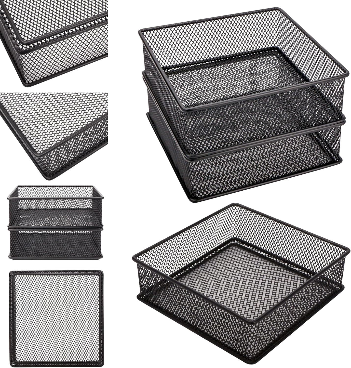 Annova Mesh Drawer Cabinet and Shelf Organizer Bins Storage Basket School Office Supply Holder Tray- Set of 2 (Black, 15X15X5 CM) image number 4