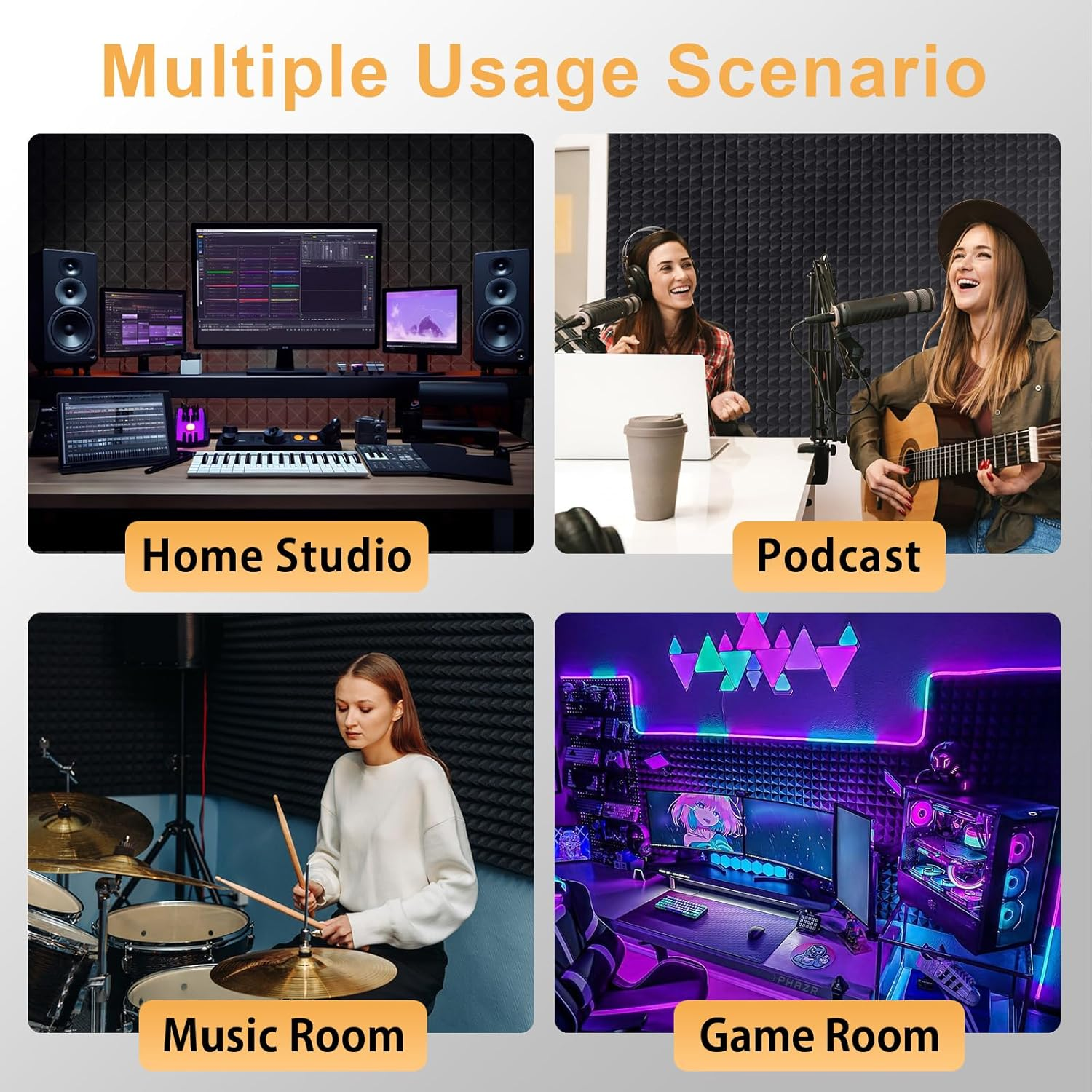 36 Pack AUSLET Acoustic Panels 12 X 12 X 2 Inches, Pyramid Sound Proof Foam Panels for Wall, High Density Black Acoustic Foam Panels,Soundproof Wall Panels image number 6