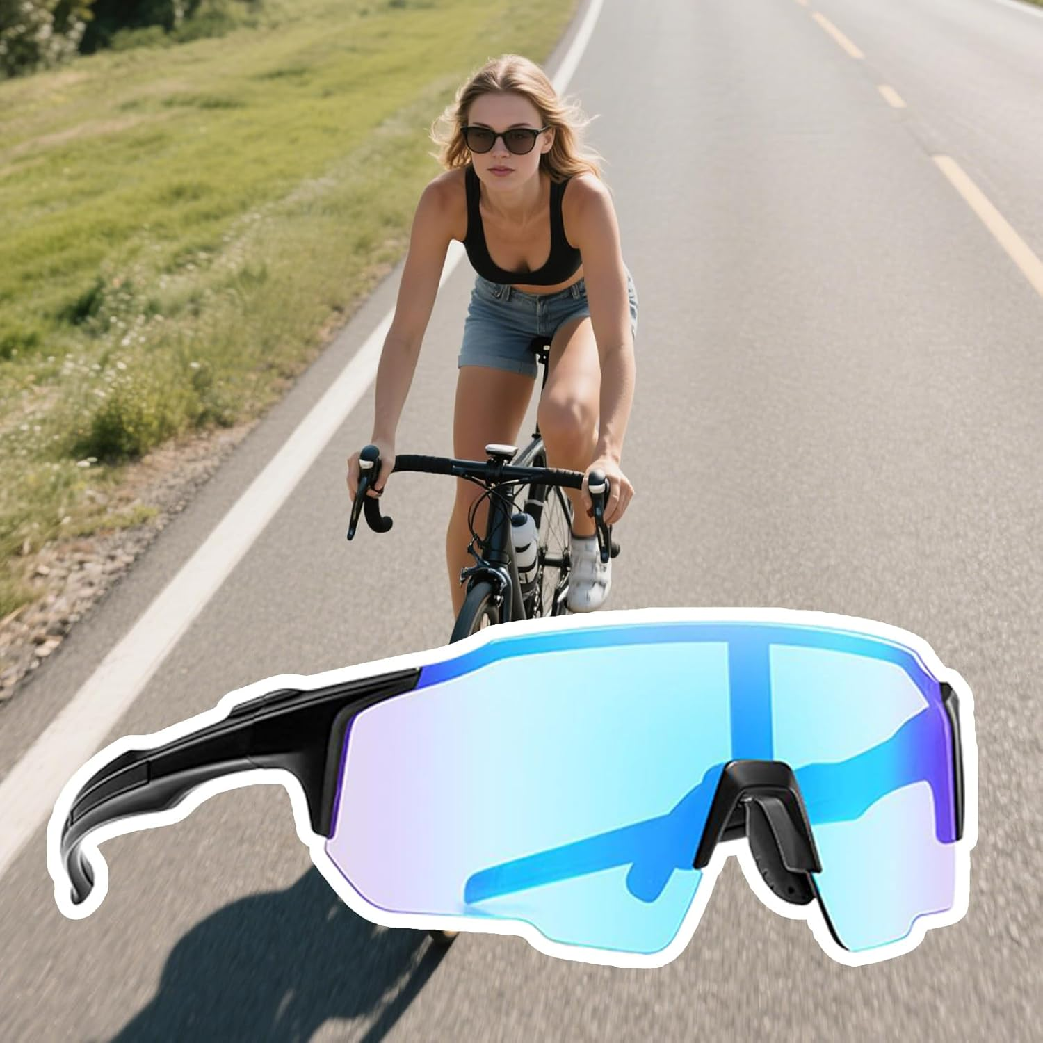 Photochromic Sunglasses | UV Protection Sunglasses | Eyewear for Hiking Bike Fishing Running Outdoor Mountain Daily Driving Women Road Sports with Light Adaptive Lens Technology - Blue image number 3