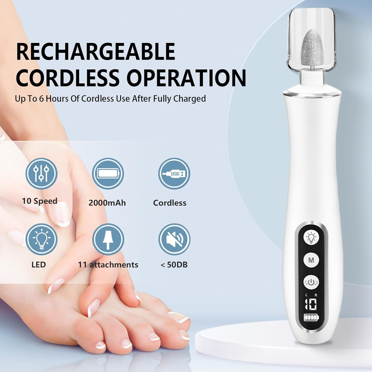 Electric Nail File Drill, Cordless 2000 Mah Rechargeable Nail Filer Electric, Portable Nail Dril 10 Speeds Professional Machine Drill for Nails Acrylic Manicure and Thick Toenails Grinder (White) image number 1