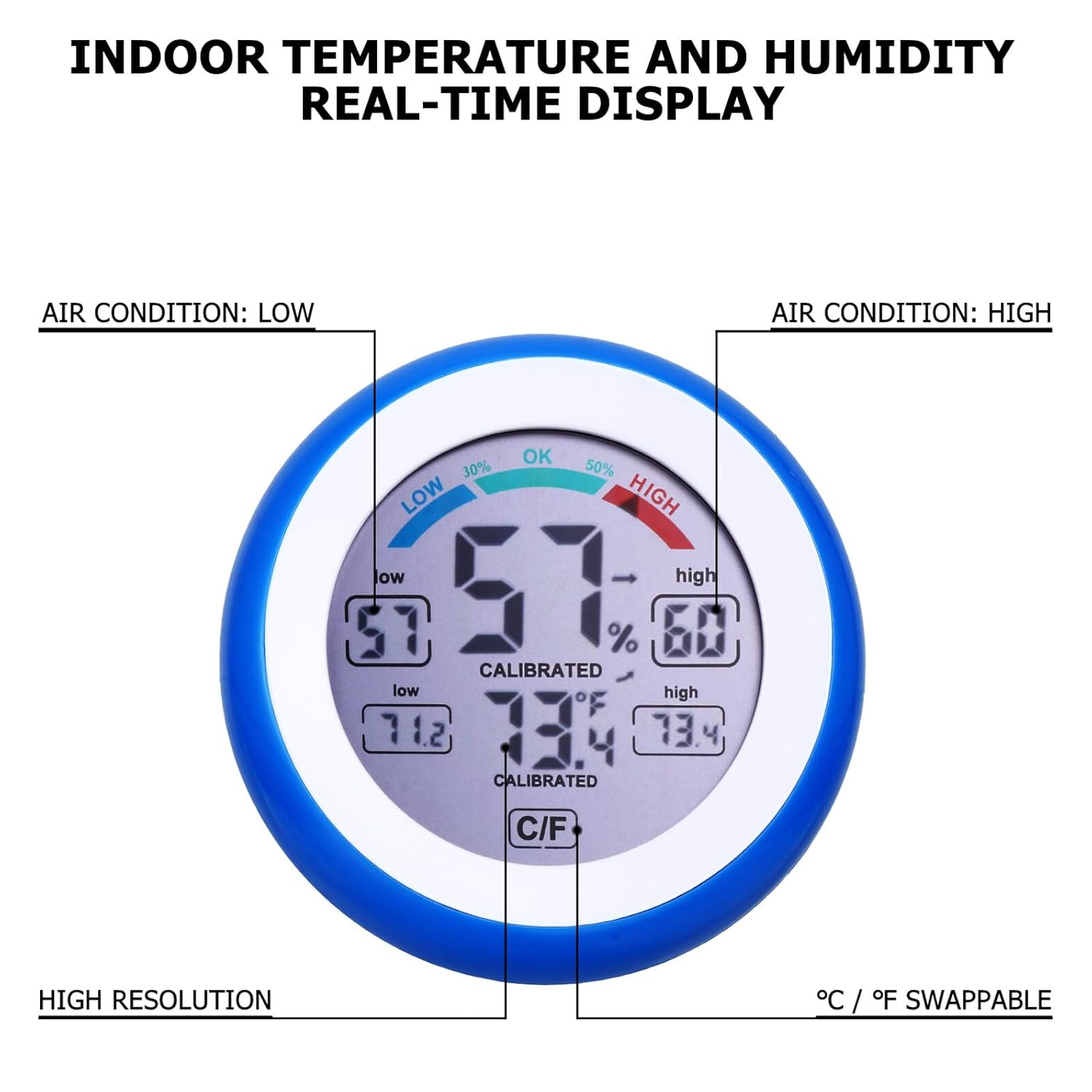 Outanaya Multi-Functional Digital Hygrometer and Indoor Thermometer with Touchscreen High Precision Temperature and Humidity Monitor Celsius Fahrenheit Switchable Comfort Level Display For