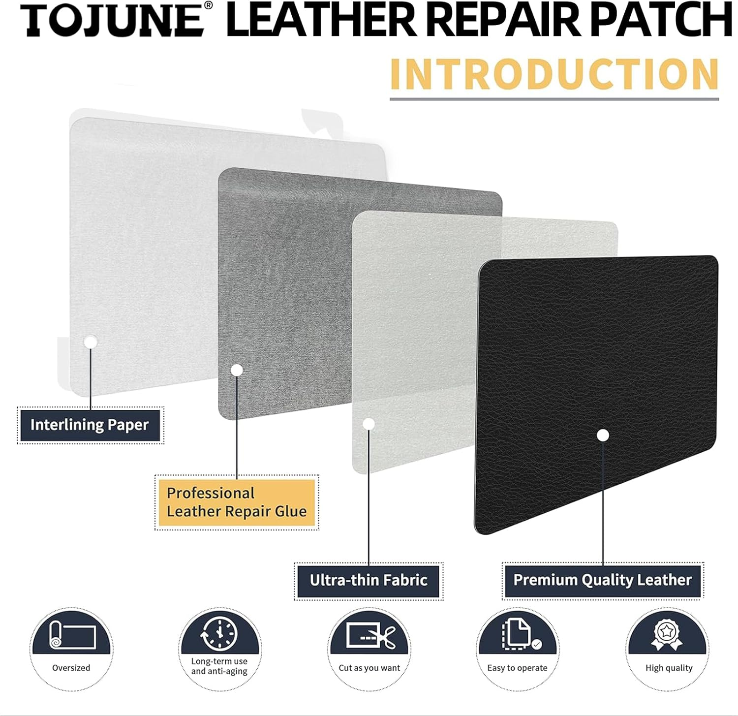 TOJUNE Leather Repair Patch for PU Couches 40 X 150 Cm, Self Adhesive Kit, Waterproof for Sofas, Couch Furniture, Kitchen Cabinets, Car Seats Reupholster (Black) image number 3