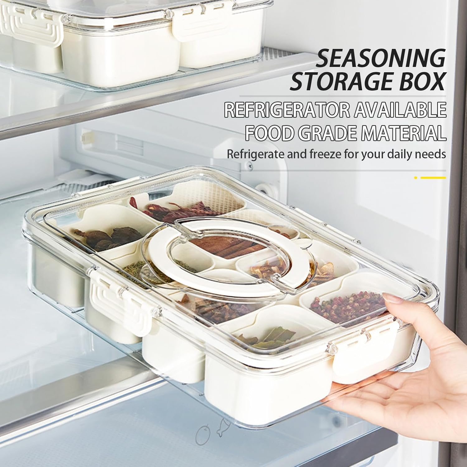 Divided Serving Tray with Lid and Handle, 2 Pack Snackle Box Charcuterie Container, Portable Snack Fruit Tray, Snack Platters Organizer with 8 Compartments for Nuts, Spices, Fruits, Snacks image number 5