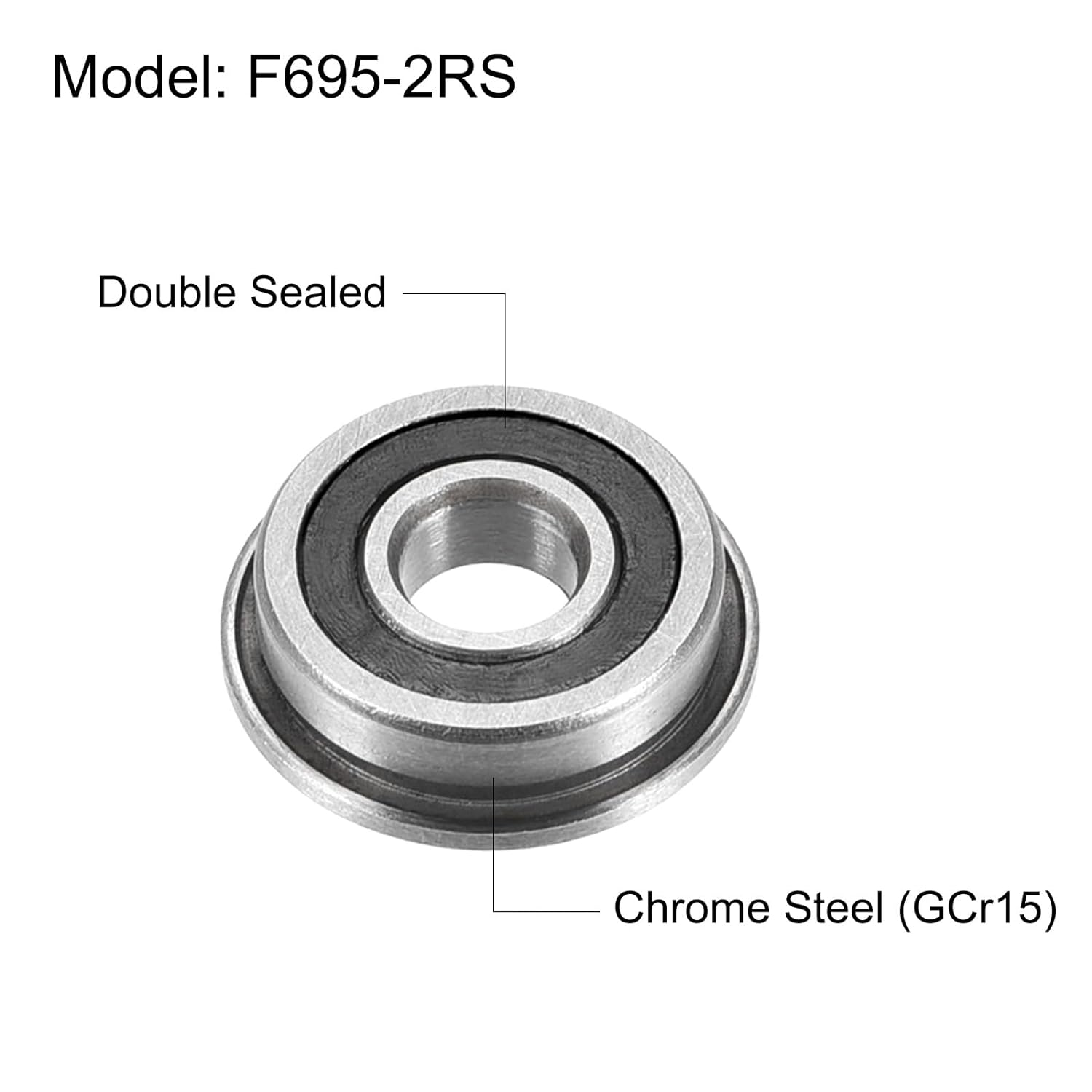 Uxcell F695-2RS Flanged Ball Bearing 5X13X4Mm Double Sealed Chrome Steel Flange Bearings, 20Pcs image number 1