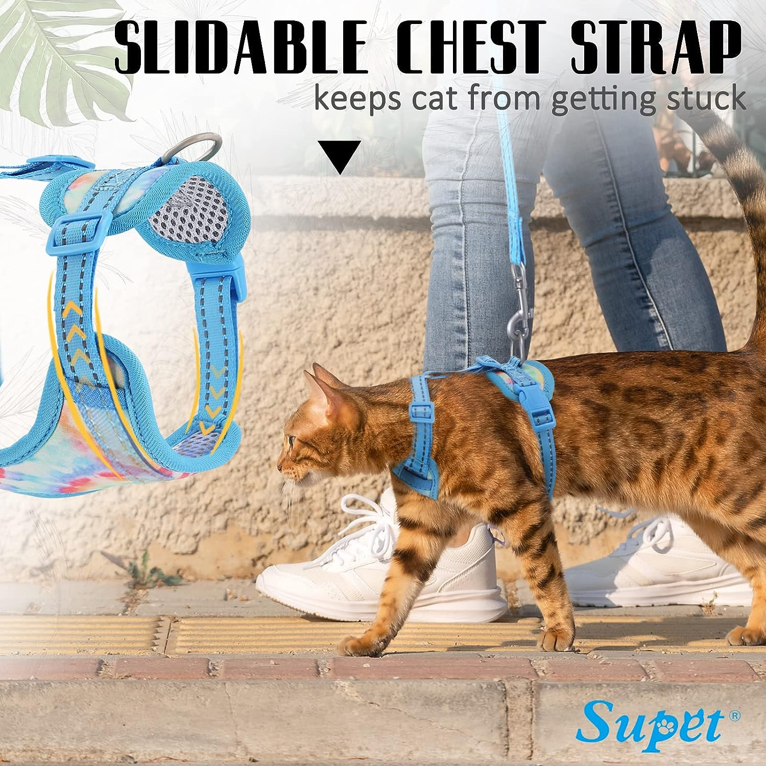 Supet Cat Harness and Leash Escape Proof for Walking, Adjustable Cat Vest Harness and Leash Set for Large and Small Kittens Dogs image number 4