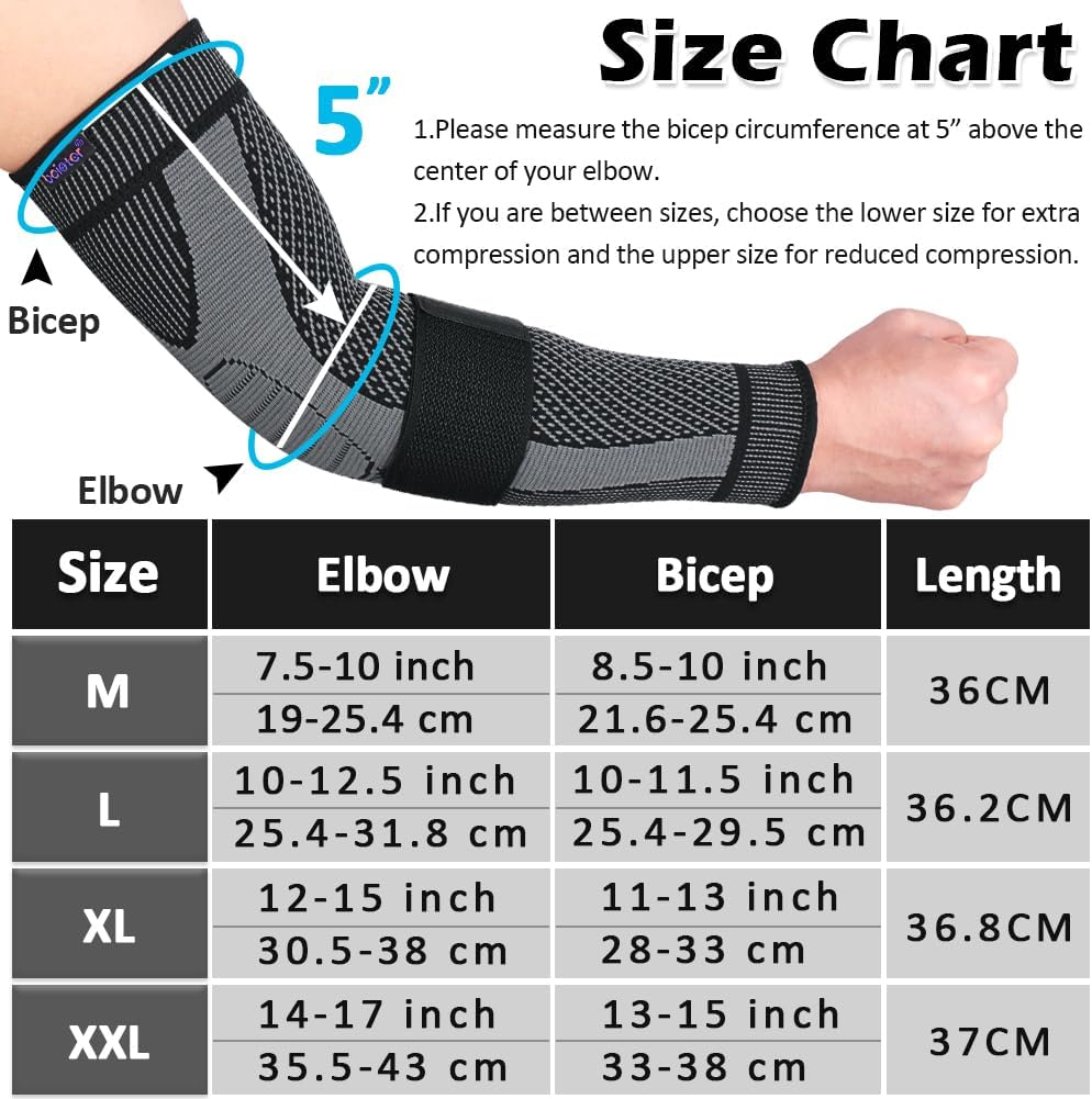 Beister Elbow Brace, Elbow Compression Sleeves with Elastic Strap for Men Women (Pairs), Tennis Elbow Support for Joint, Lymphedema,Dvt,Arthritis, Tendonitis, Sports Injury Recovery image number 2