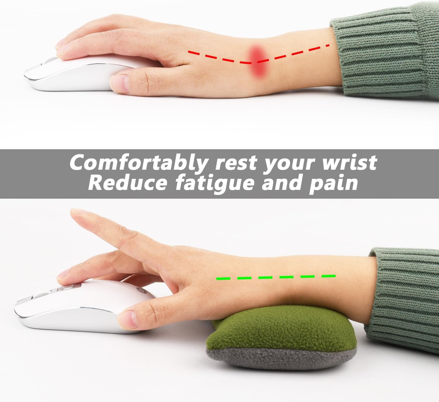 Large Ergonomic Mouse Wrist Rest Bean Bag, Ergobeads Mouse Pad Wrist Support for Computer, Laptop, PC Gaming, Home Office Work, Easy Typing Wrist Pain Relief (Green) image number 3