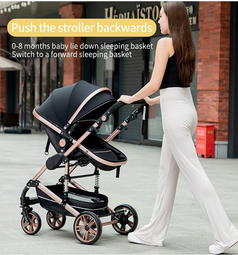 Infant Newborn Baby Pram &ndash; 9 in 1 Convertible Stroller with Cradle I Baby Bassinet I Foldable Aluminum Alloy Anti-Shock Toddler Pushchair I Lightweight, Adjustable & Reclining Stroller Modes - Black image number 3