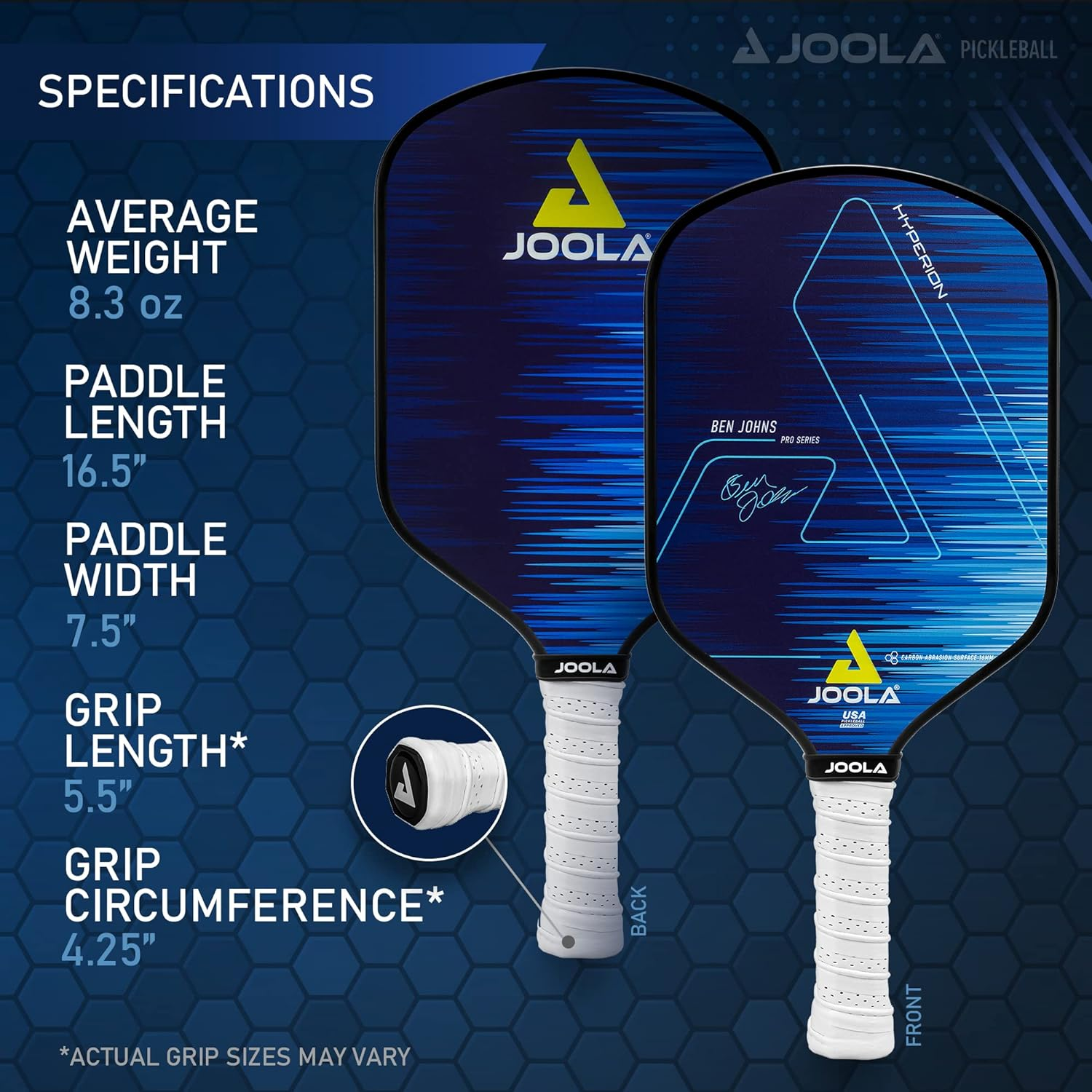 JOOLA Ben Johns Hyperion CFS Pickleball Paddle - Official Ben Johns Paddle - USAPA Approved Racket for Tournament Play - Edge to Edge Sweet Spot, Durable Max Spin Surface & Elongated Handle image number 6