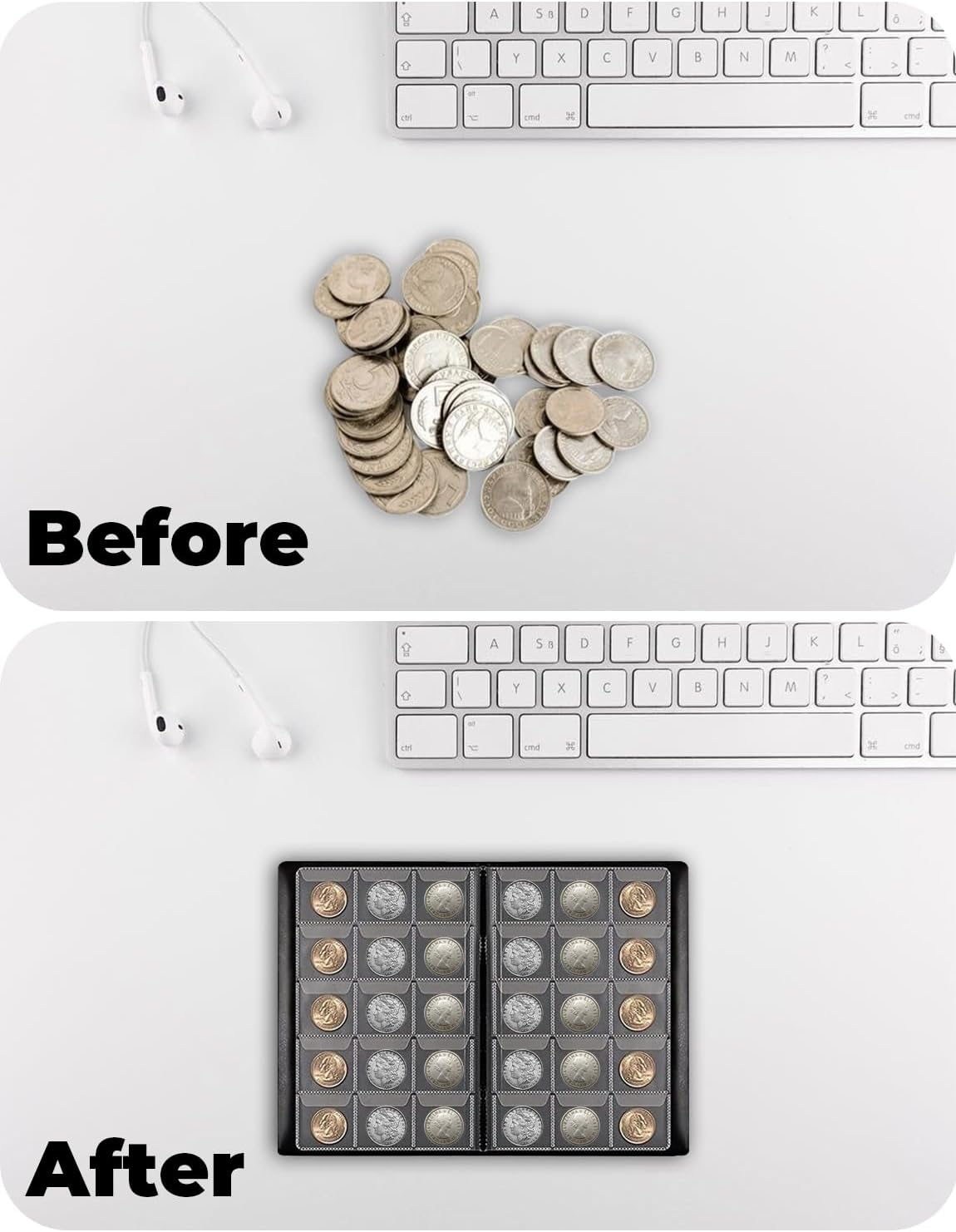 Coin Collection Book Holder Album for Collectors, 10 Pages 150 Pockets 4.5 X 4.5Cm(1.77 X 1.77 Inch) Coin Albums Penny Collecting Book,Coin Storage Album Books for Coin Storage,Money Currency image number 6