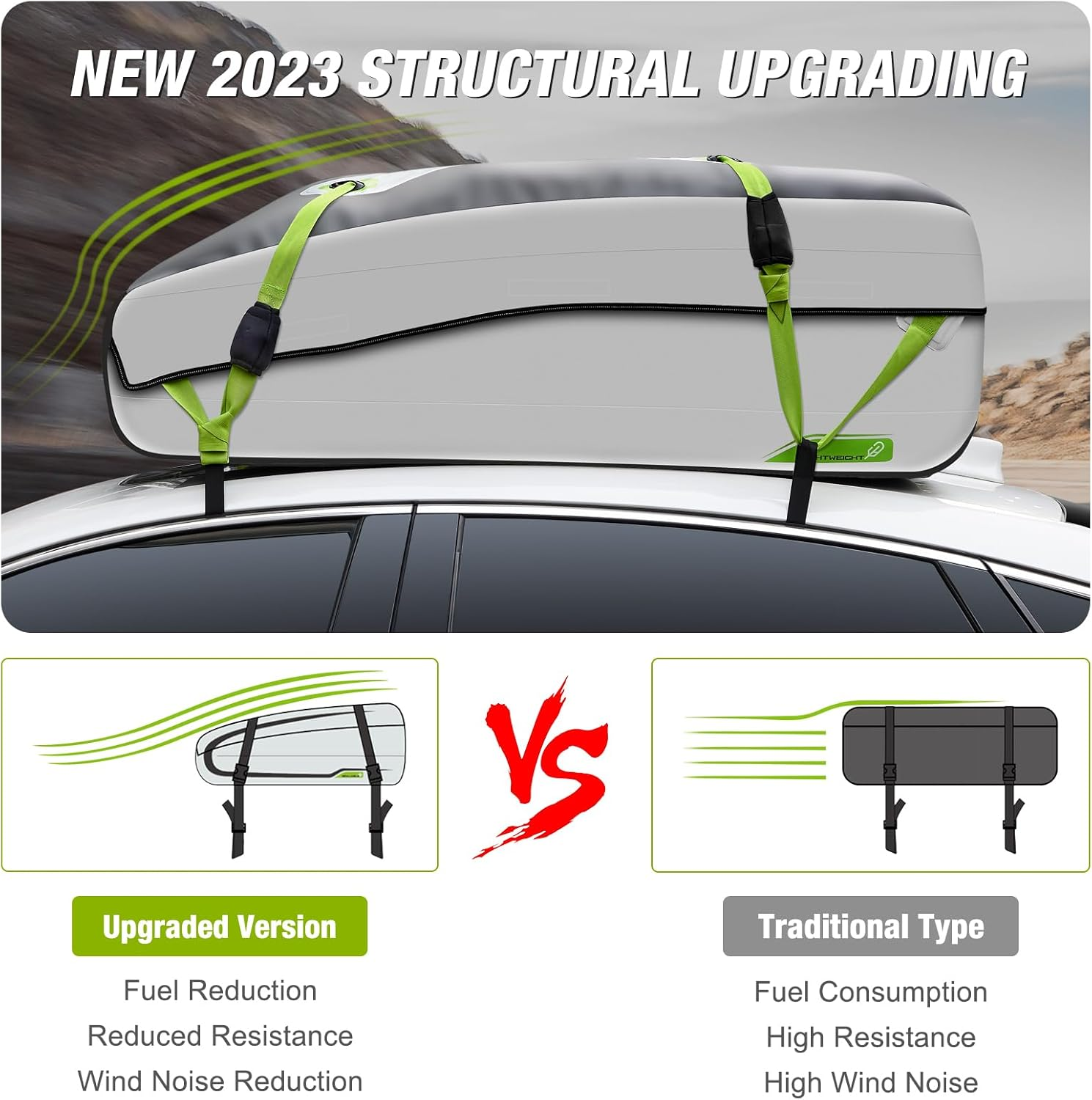 Car Rooftop Cargo Carrier Bag 19 Cubic Feet,2023 Upgraded Non-Rip 100% Waterproof Roof Bag Luggage Storage Carriers for All Vehicles With/Without Rack,Including 8 Reinforced Straps+ 4 Door Hooks image number 2