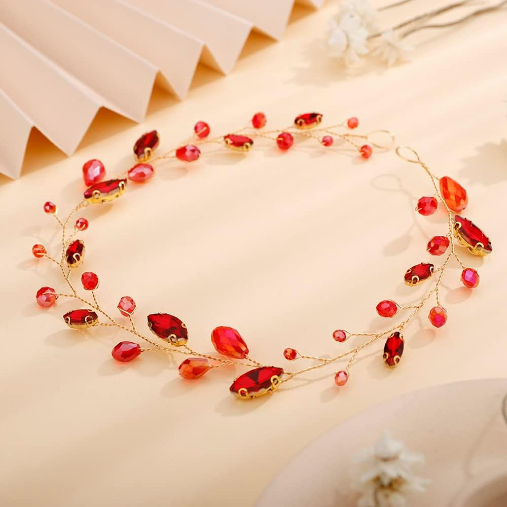 Teyglen Bridal Rhinestone Crystal Hair Vine - Handmade Long Black Rhinestones Headband for Brides, Vintage Headpieces for Women, Party Prom Birthday (Black)