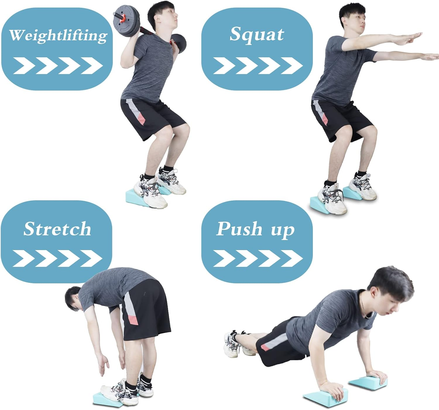 2 Pack Squat Wedge Blocks - Non Slip Professional Squat Ramp for Heel Elevated Squats Calf Raises Platform, for Men Women, Slant Board Trainer for Fitness, Squat, Pushup, Weightlifting, Yoga image number 1