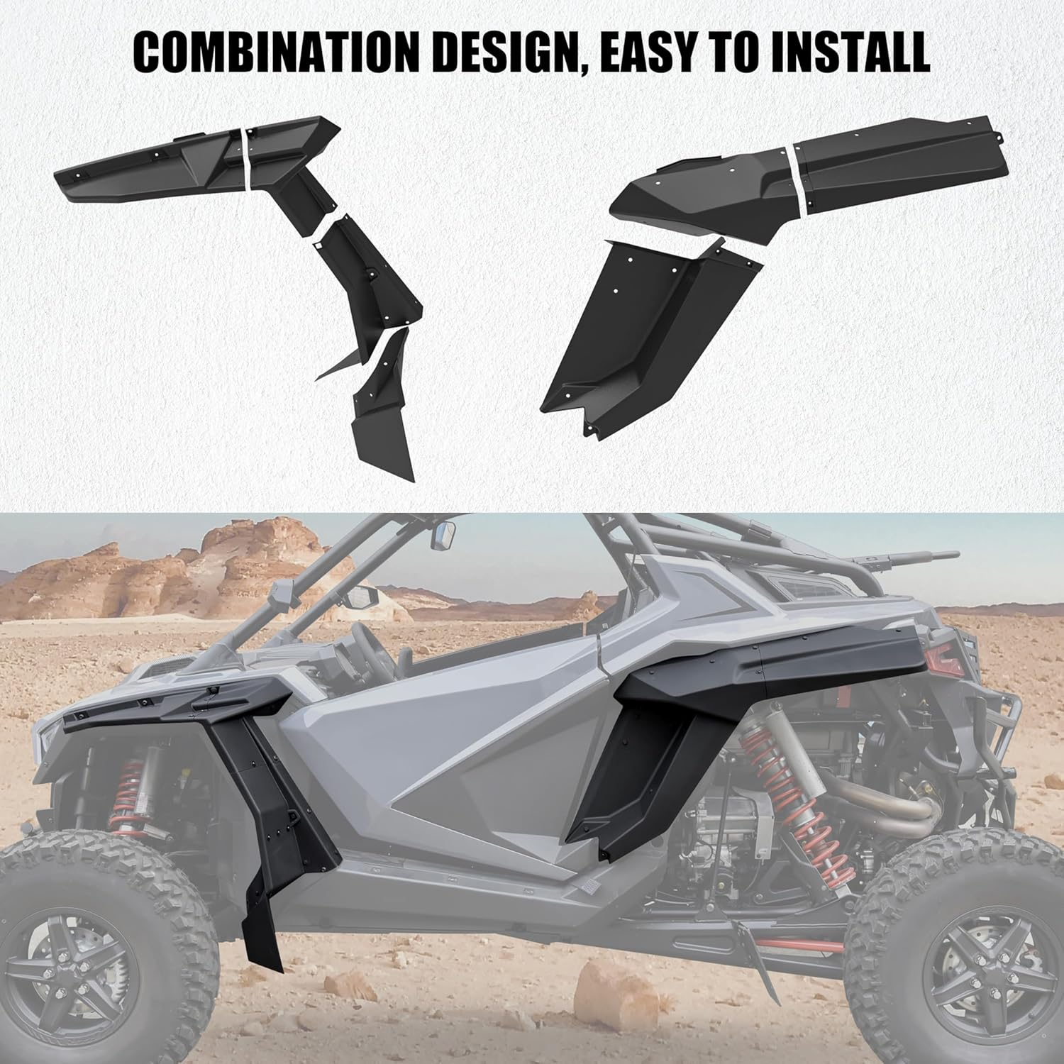 Combined Fender Flares for 2020-2022 Polaris RZR PRO XP, 2022 RZR Pro R, 2022 RZR Turbo R, Replace OEM #2884685 (KTI-030112-001) image number 4