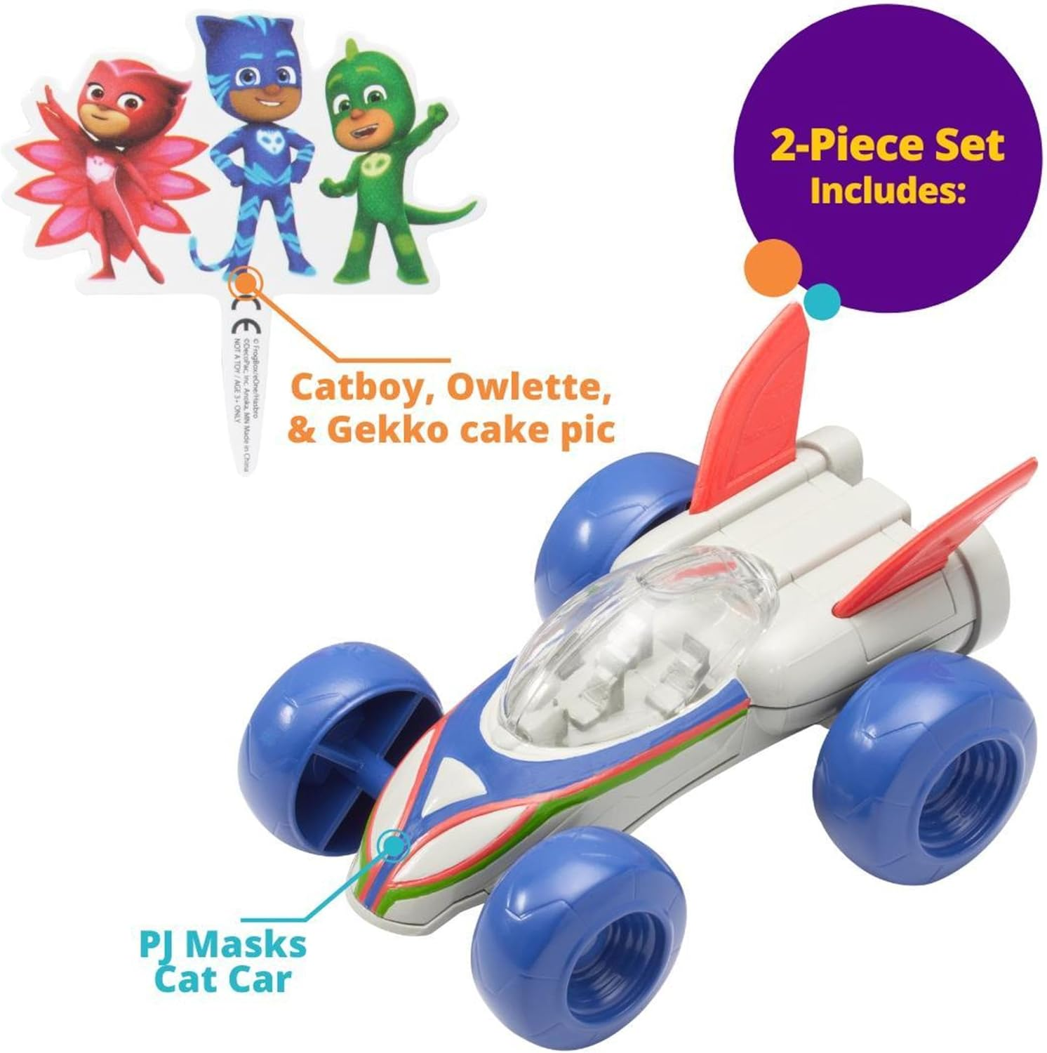 Decoset&reg; PJ Masks save the Day Cake Topper, 2 Piece Cake Decoration with Free-Wheeling Car and Catboy, Owlette, and Gekko Pic | for Birthday, Parties, Celebration image number 6
