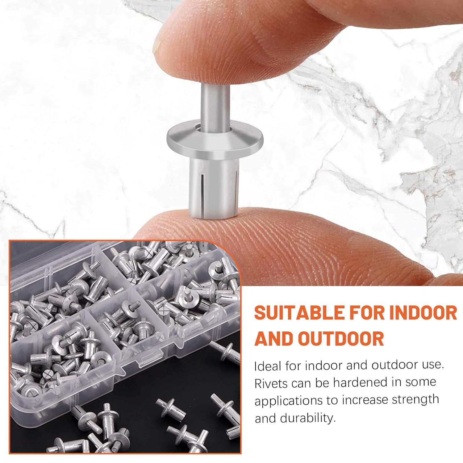 Tanstic 130Pcs 3 Sizes Half round Head Aluminum Core Rivet Drive Rivets Hammer Drive Rivets Knock Type Expansion Aluminum Rivet for Home Industry (M5X7,M5X9,M5X11Mm) image number 2