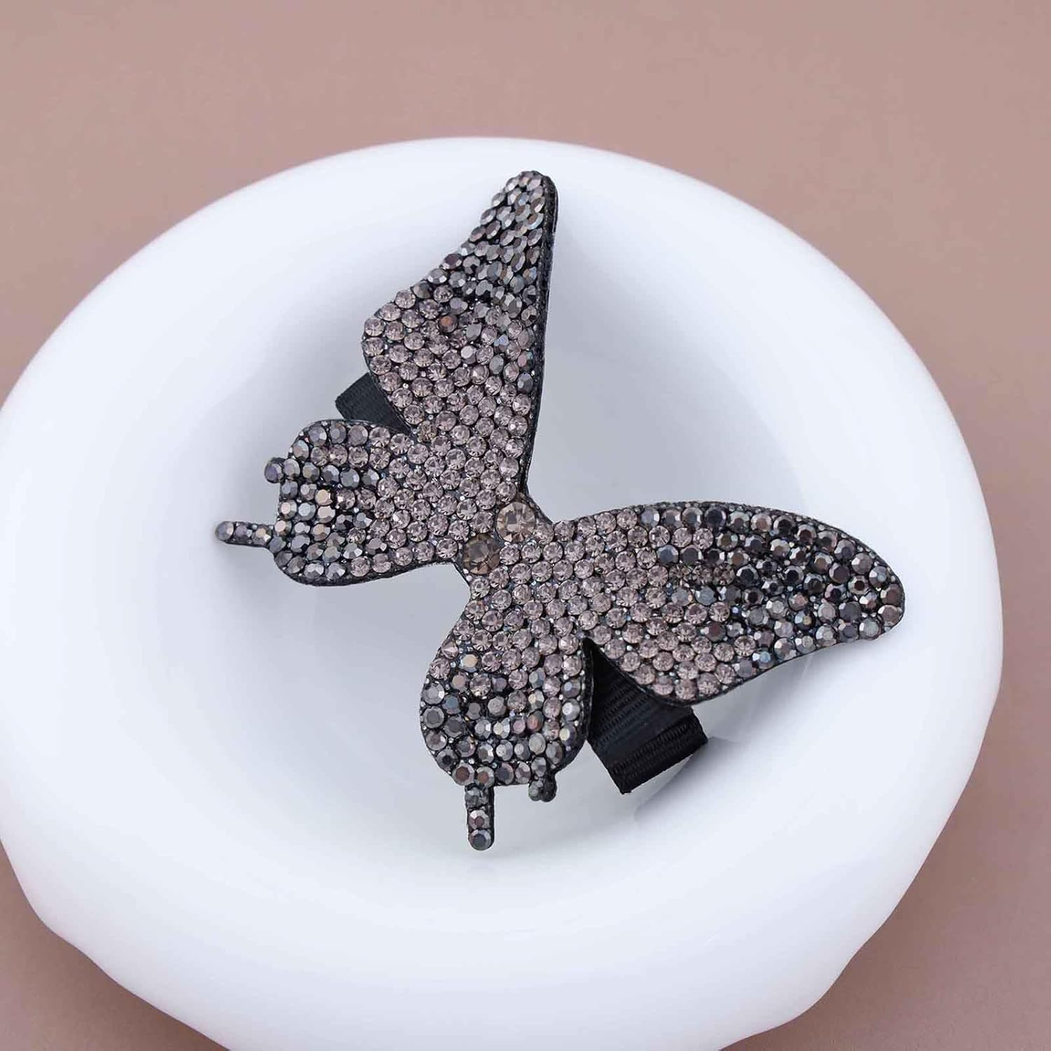 Yheakne Vintage Crystal Butterfly Hair Clip Silver CZ Butterfly Hair Clip Paved CZ Butterfly Hair Pin Glitter Rhinestone Headwear Barrette Head Clip Jewellery Women (Black) image number 5
