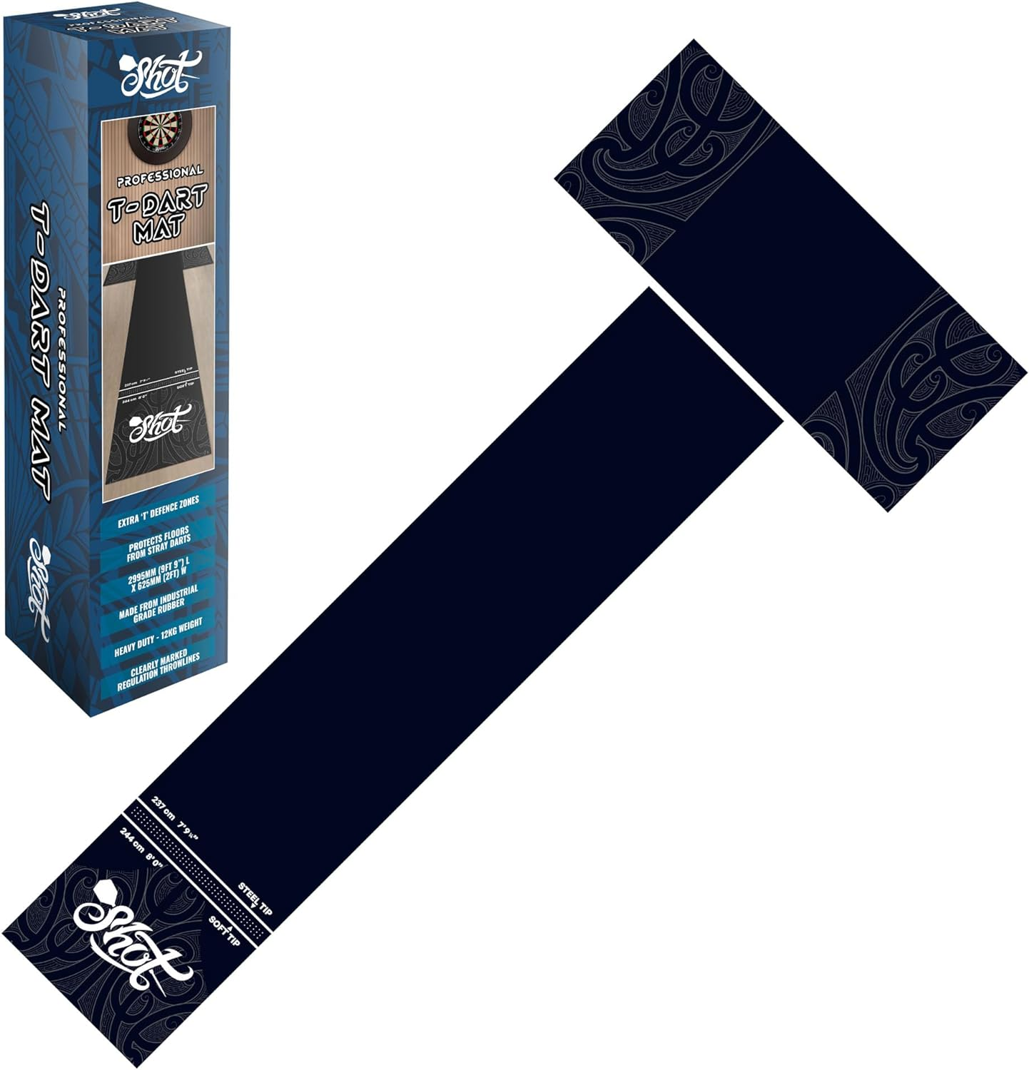 Shot! Darts Professional T Dart Mat-Dart Points and Flooring Protector-Heavy Duty Pro Darts Mat-(9Ft 8" X 2Ft 0")