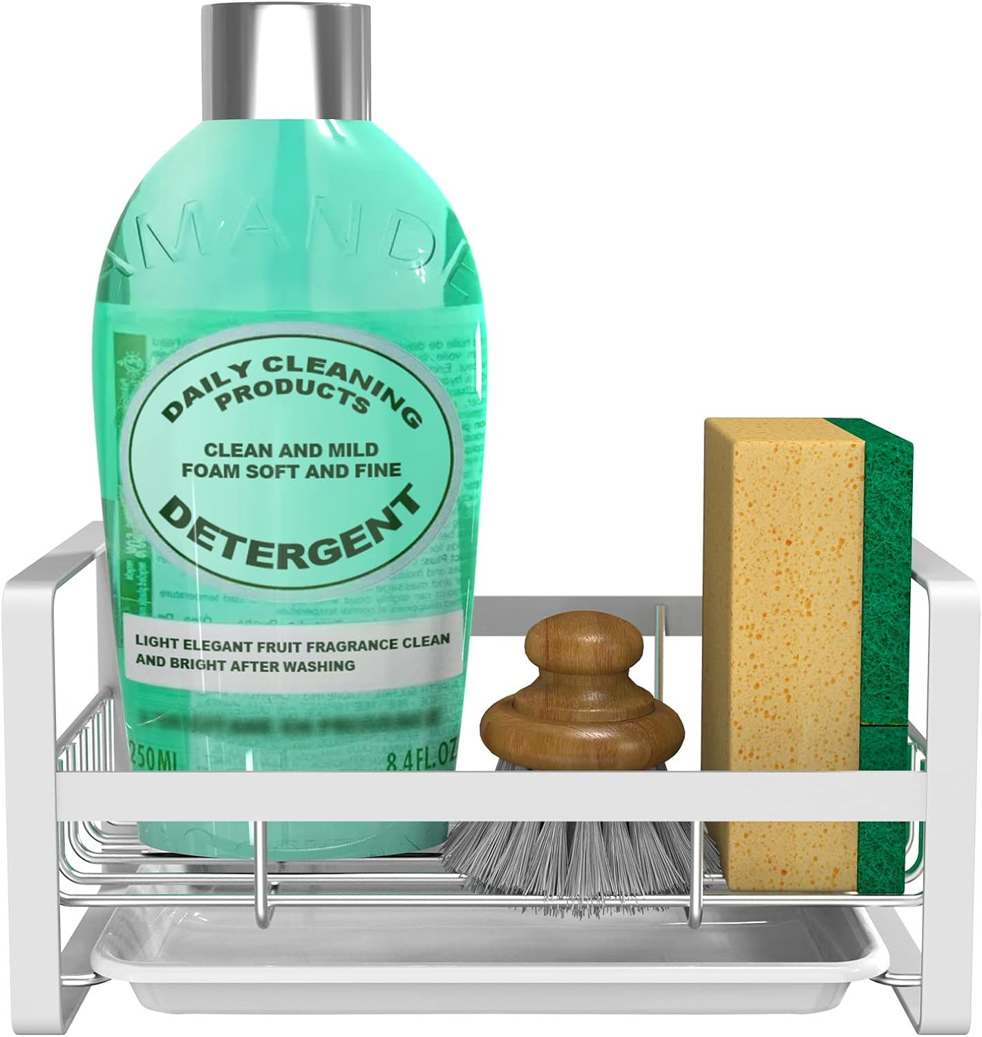 VANTEN Kitchen Sink Caddy Sponge Holder Sink Organizer, Sink Tray Drainer Rack, Soap Dish Dispenser Brush Holder Storage Accessories -Countertop or Adhesive