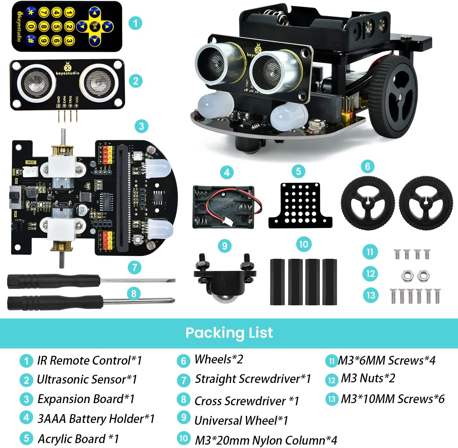 KEYESTUDIO Micro:Bit V2 Robot Starter Kit (Without Microbit) for Makecode and Python Programming