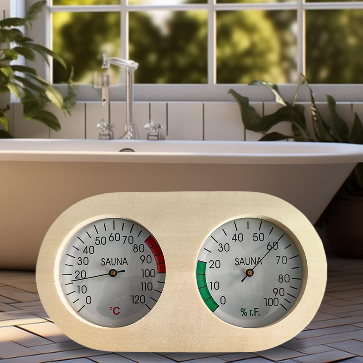 Temp and Humidity Monitor, Sauna House Temperature Humidity Monitor, Portable Wood Gauge Easy to Read for Living Room Porch Basement Kitchen Patio Nursery Home House Bedroom Bathroom Garden Room Garag