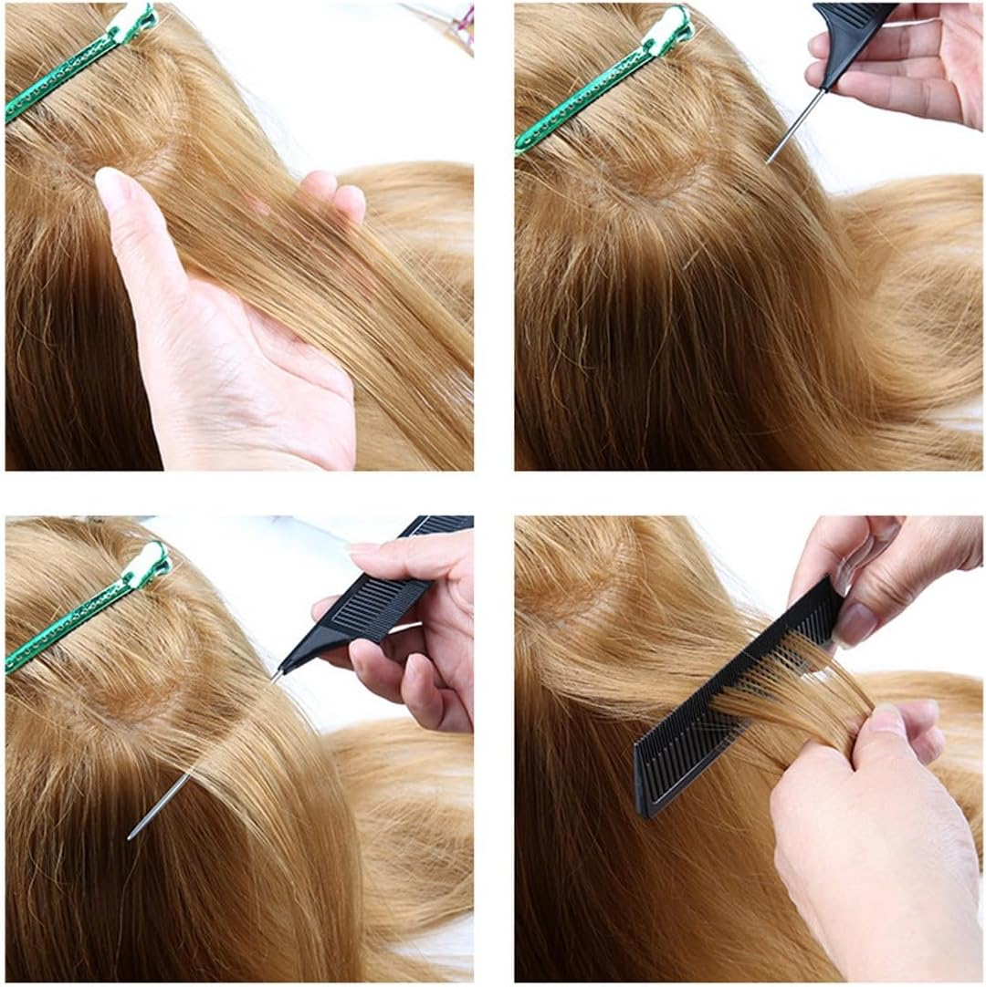 DAZISEN 3 Pieces Hair Comb - Anti-Static Tail Combs Fine Tooth Combs Salon Barber Hairdressing Comb with Stainless Steel Handle for Women and Men - (Black+Pink+White) *3 image number 5