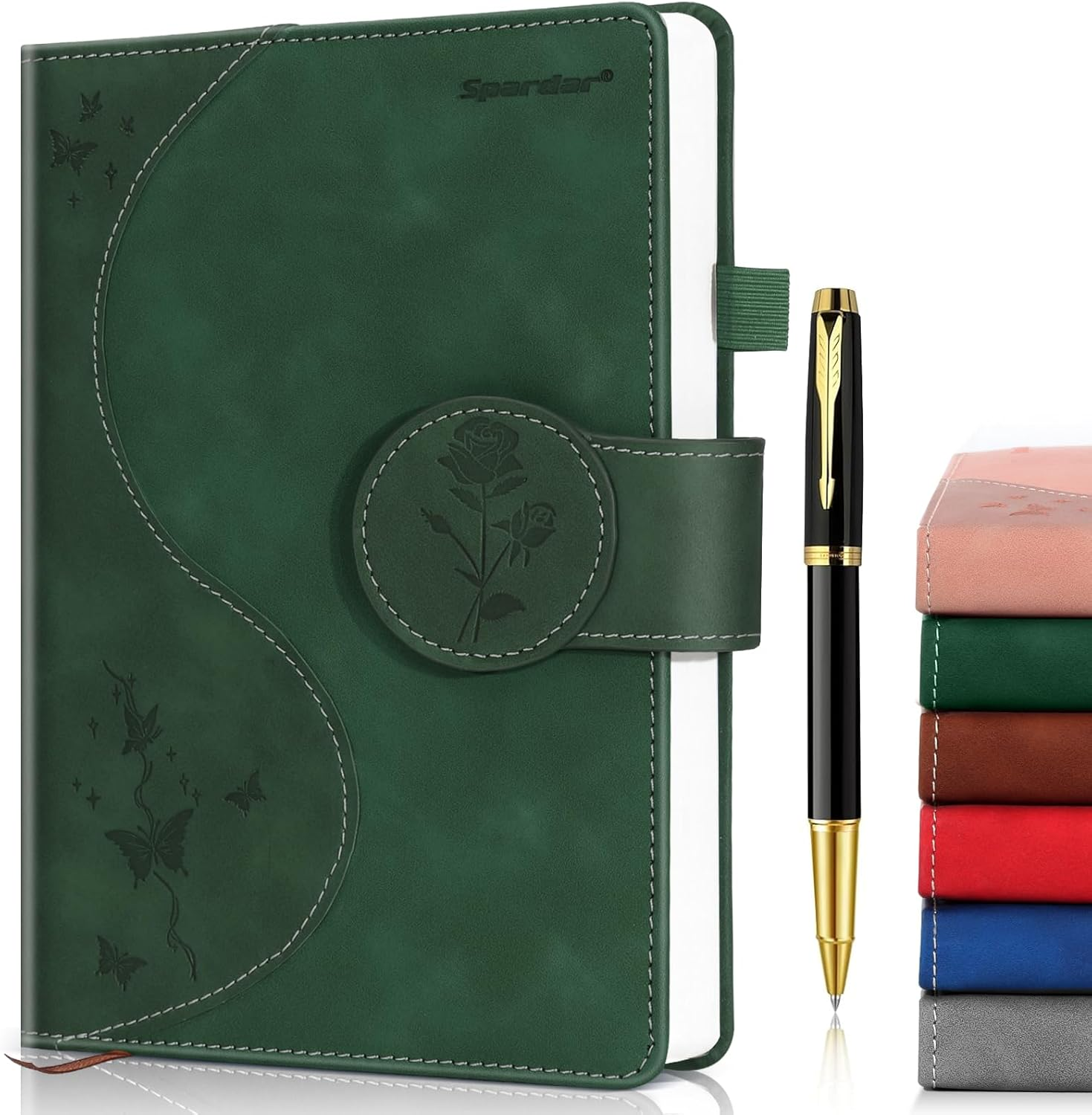 Spardar Hardcover Journal with 300 Pages, Thick Lined Notebook with 80 GSM Paper, A5 Notebook, Hardcover Notebook for Women, 5.7 X 8.4 (Black)